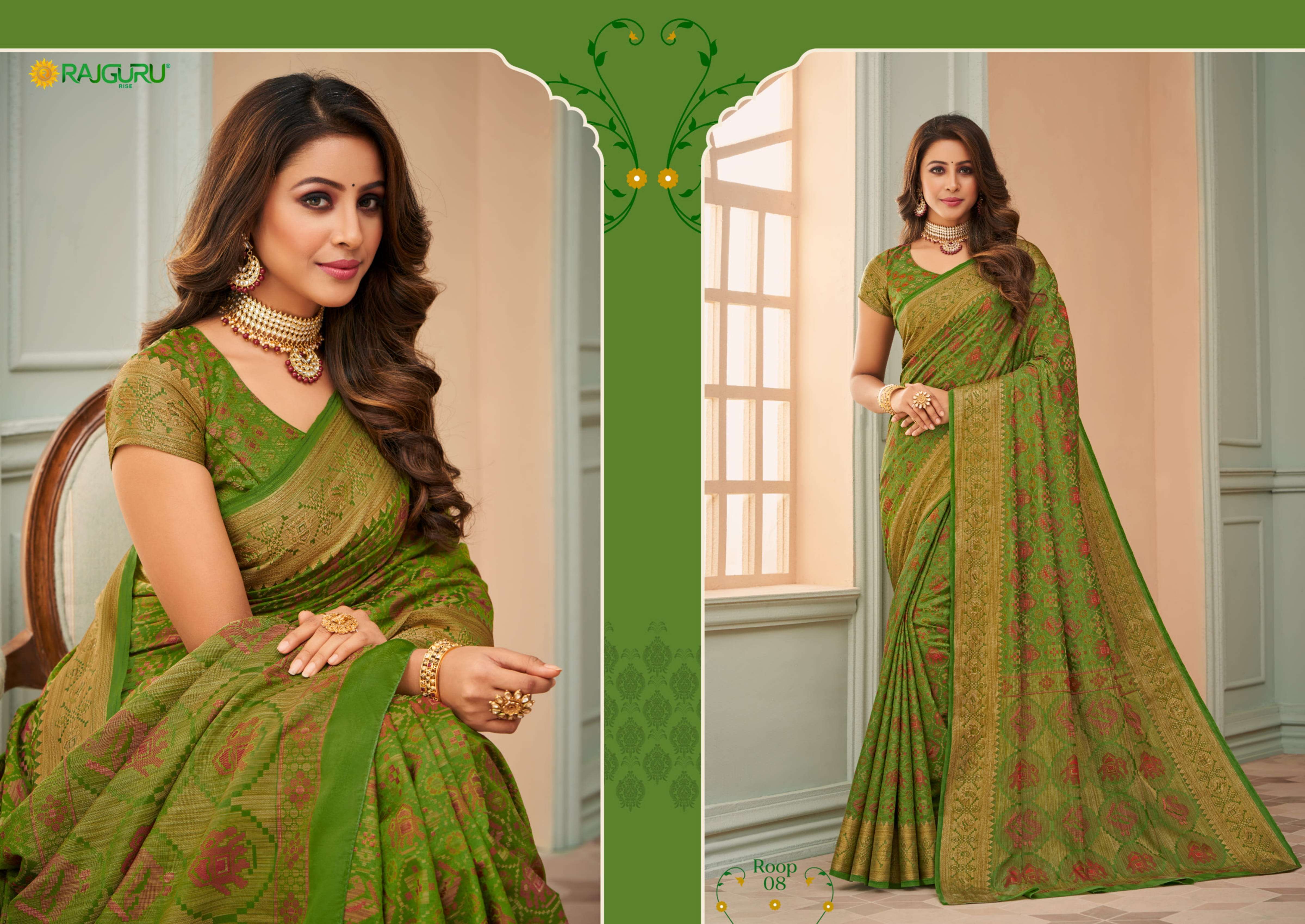 RAJGURU PRESENTS ROOP DESIGNER PARTY WEAR SAREES CATALOG WHOLESALER AND EXPORTER IN SURAT 