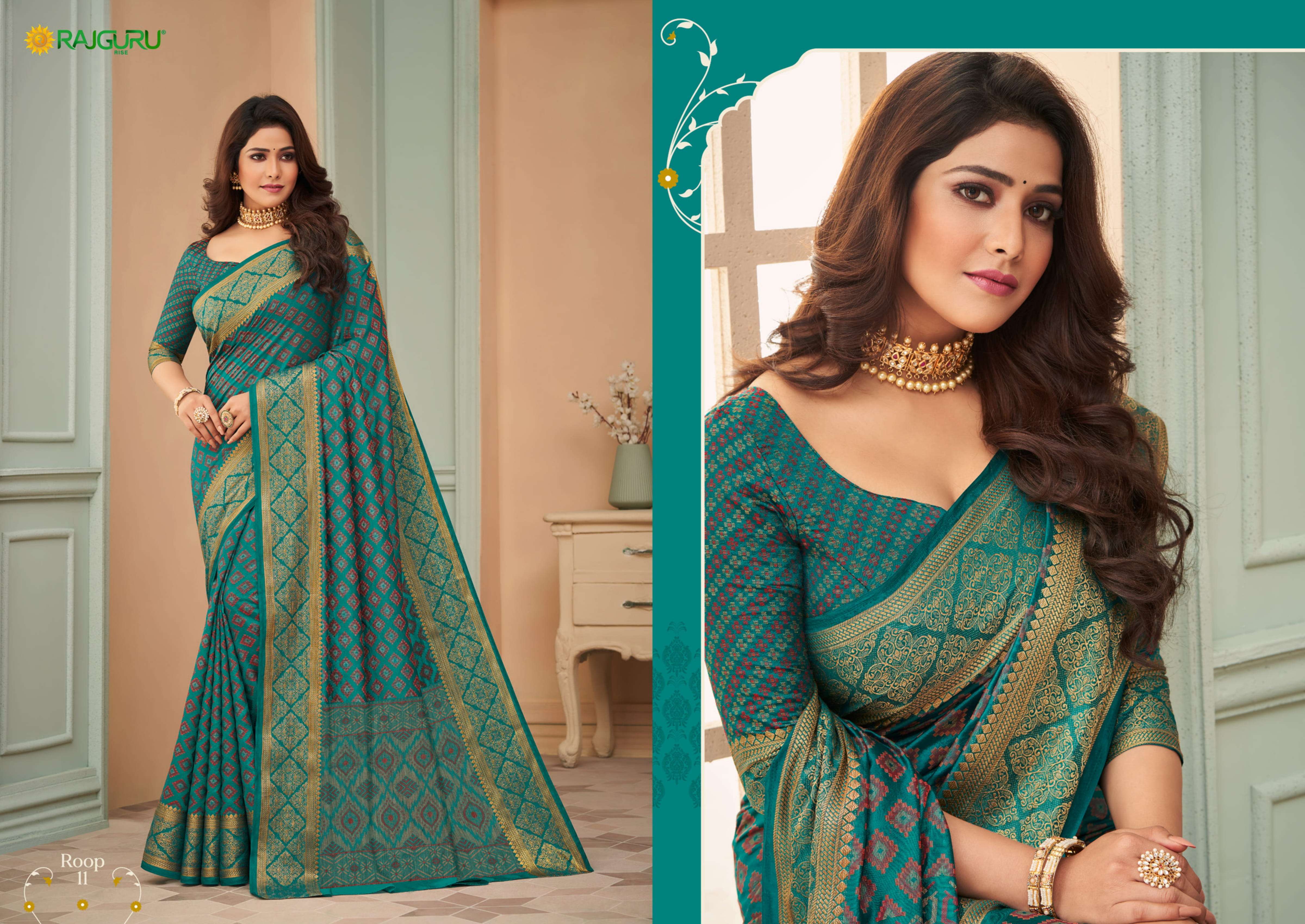 RAJGURU PRESENTS ROOP DESIGNER PARTY WEAR SAREES CATALOG WHOLESALER AND EXPORTER IN SURAT 