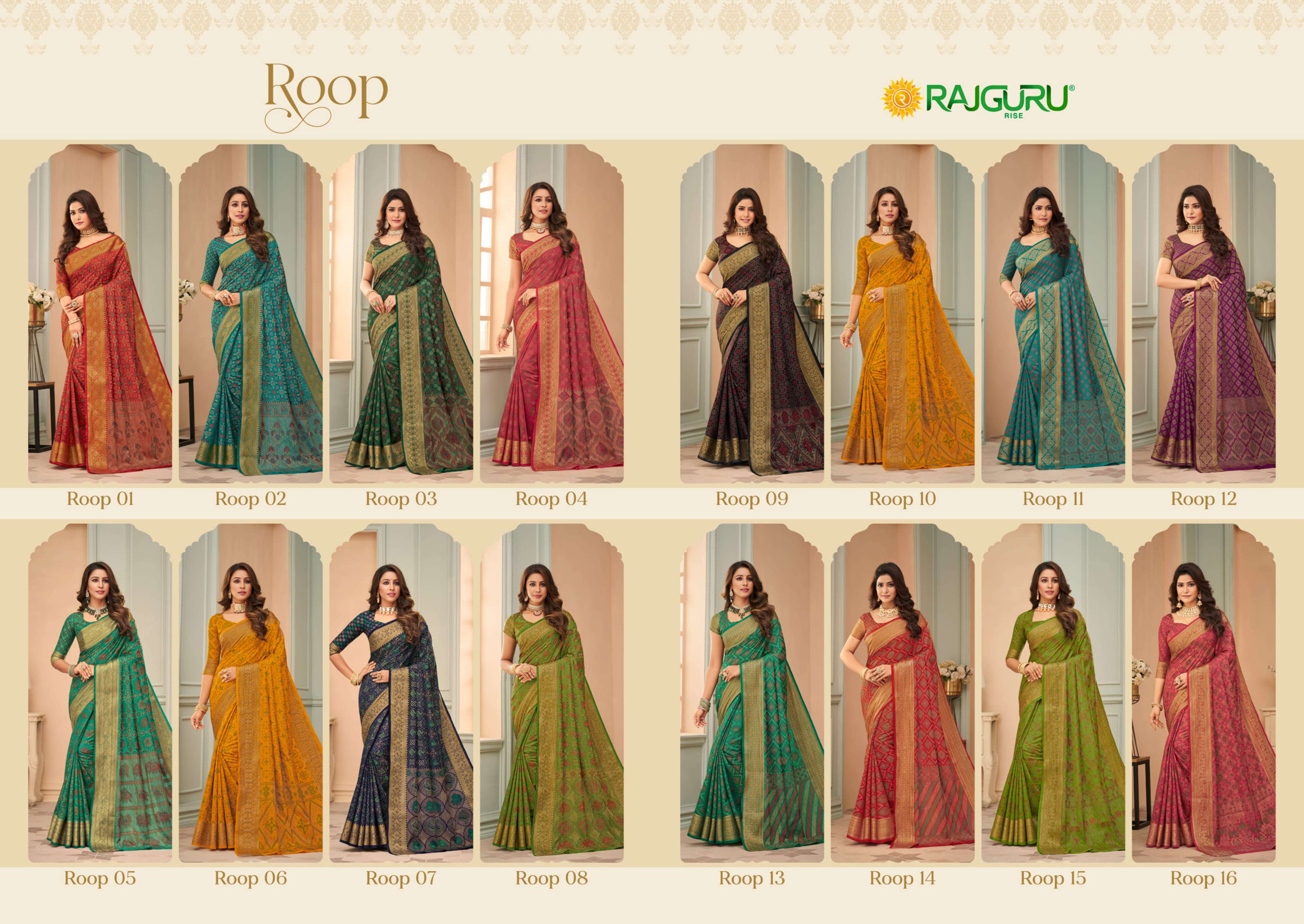 RAJGURU PRESENTS ROOP DESIGNER PARTY WEAR SAREES CATALOG WHOLESALER AND EXPORTER IN SURAT 