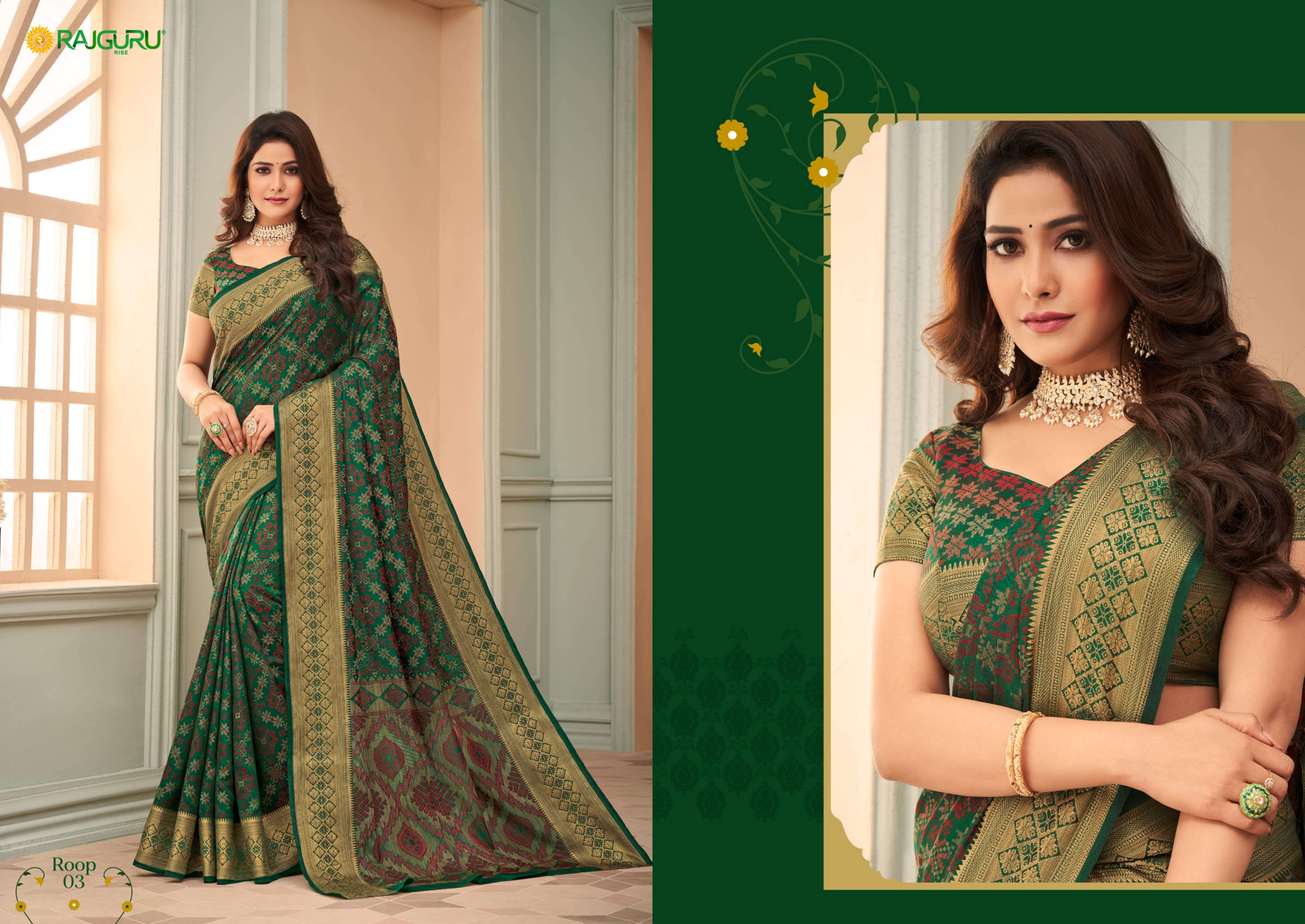 RAJGURU PRESENTS ROOP DESIGNER PARTY WEAR SAREES CATALOG WHOLESALER AND EXPORTER IN SURAT 