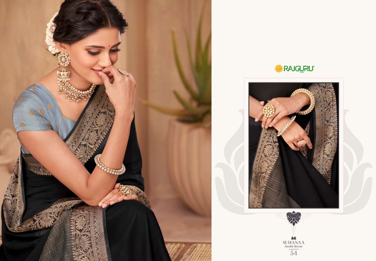 RAJGURU PRESENTS SUHAANA CHIFFON CRAPE BASE FABRIC WITH DOUBLE BLOUSE SAREES CATALOG WHOLESALER AND EXPORTER IN SURAT