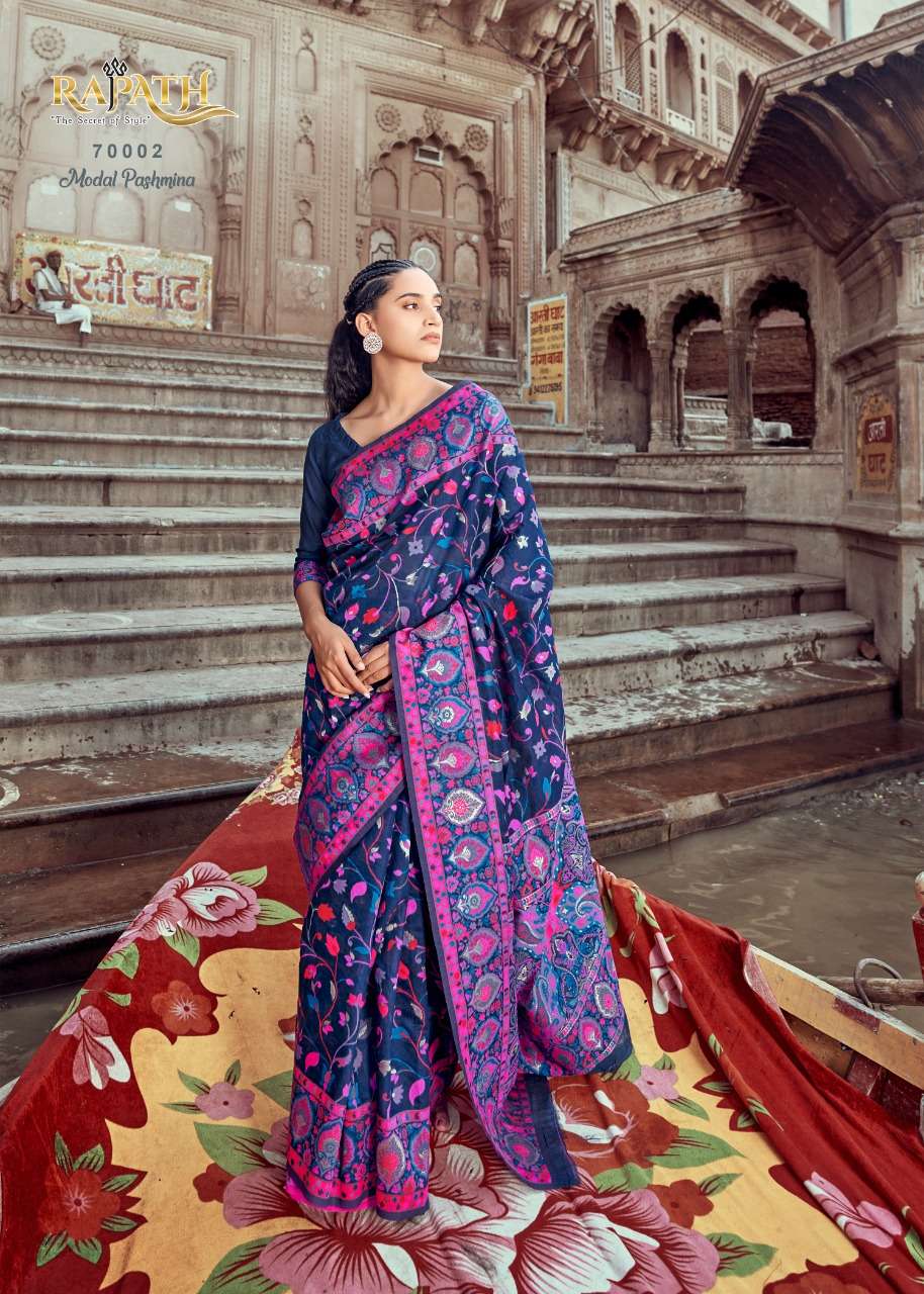 RAJPATH PRESENTS KANI PASHMINA DESIGNER MINAKARI WEAVING SAREES CATALOG WHOLESALER AND EXPORTER IN SURAT
