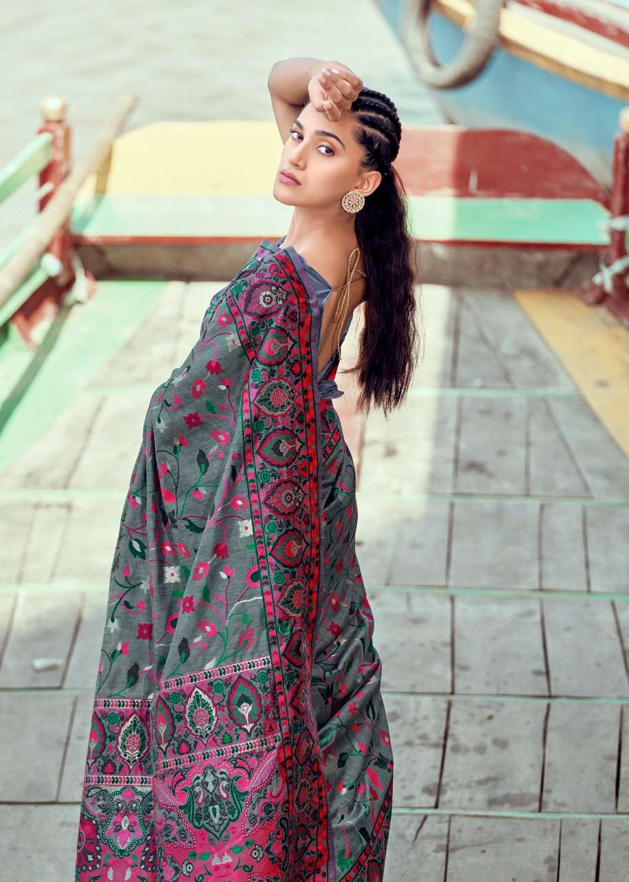 RAJPATH PRESENTS KANI PASHMINA DESIGNER MINAKARI WEAVING SAREES CATALOG WHOLESALER AND EXPORTER IN SURAT