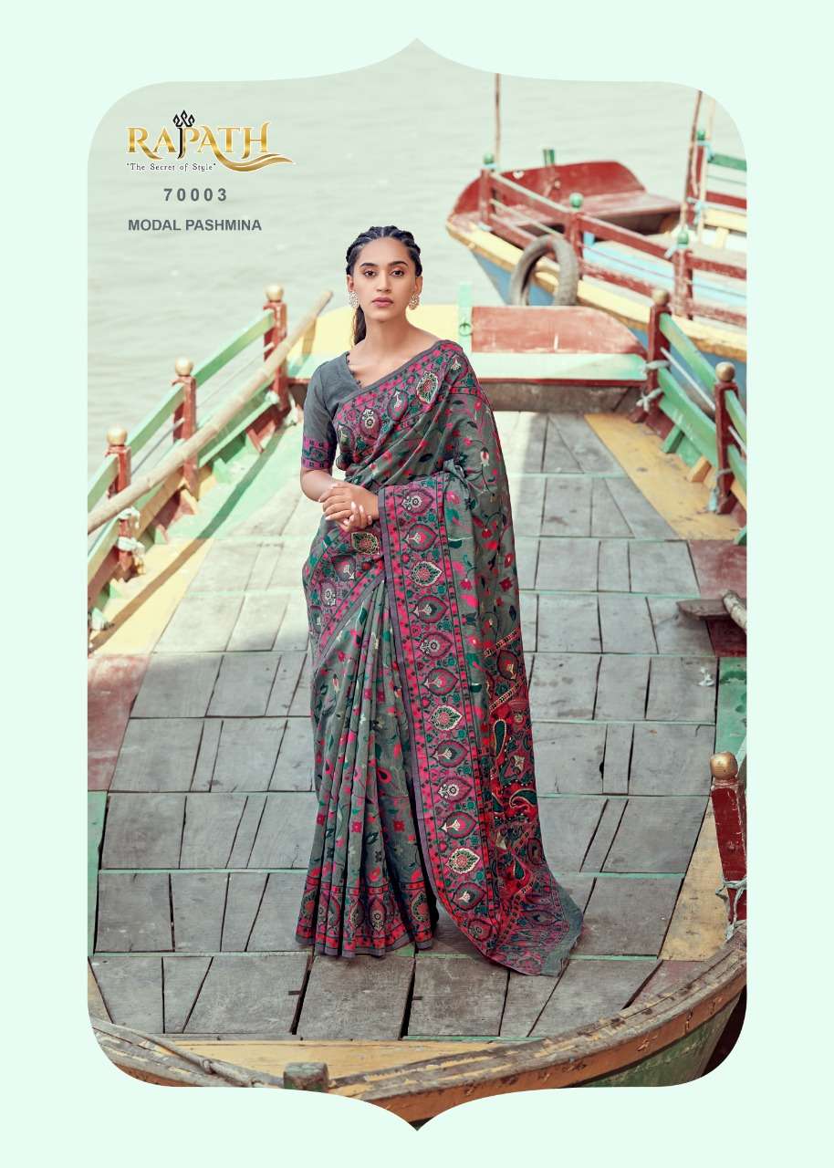 RAJPATH PRESENTS KANI PASHMINA DESIGNER MINAKARI WEAVING SAREES CATALOG WHOLESALER AND EXPORTER IN SURAT