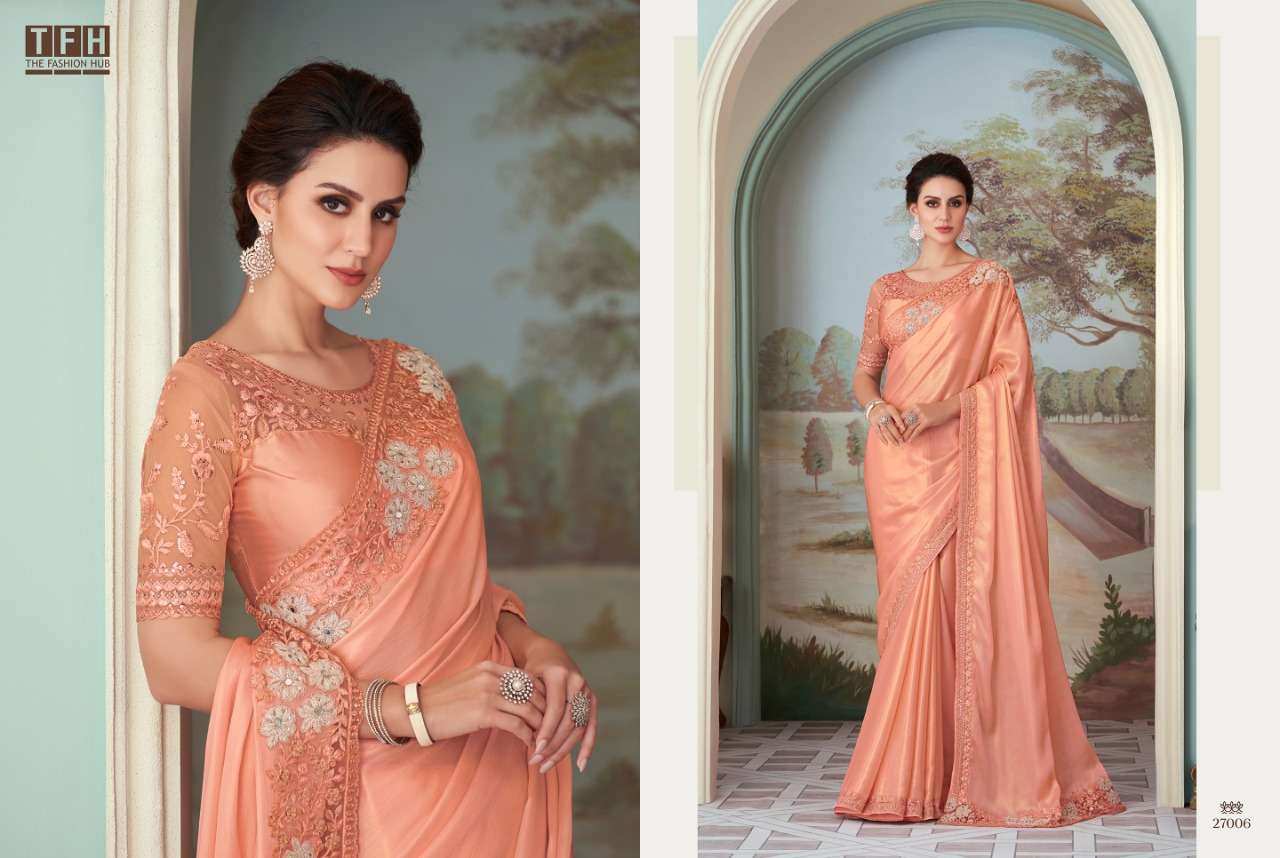 TFH PRESENTS SILVER SCREEN 17TH EDITION NEW DESIGNER PARTYWEAR FANCY SAREES CATALOG WHOLEALER AND EXPORTER IN SURAT