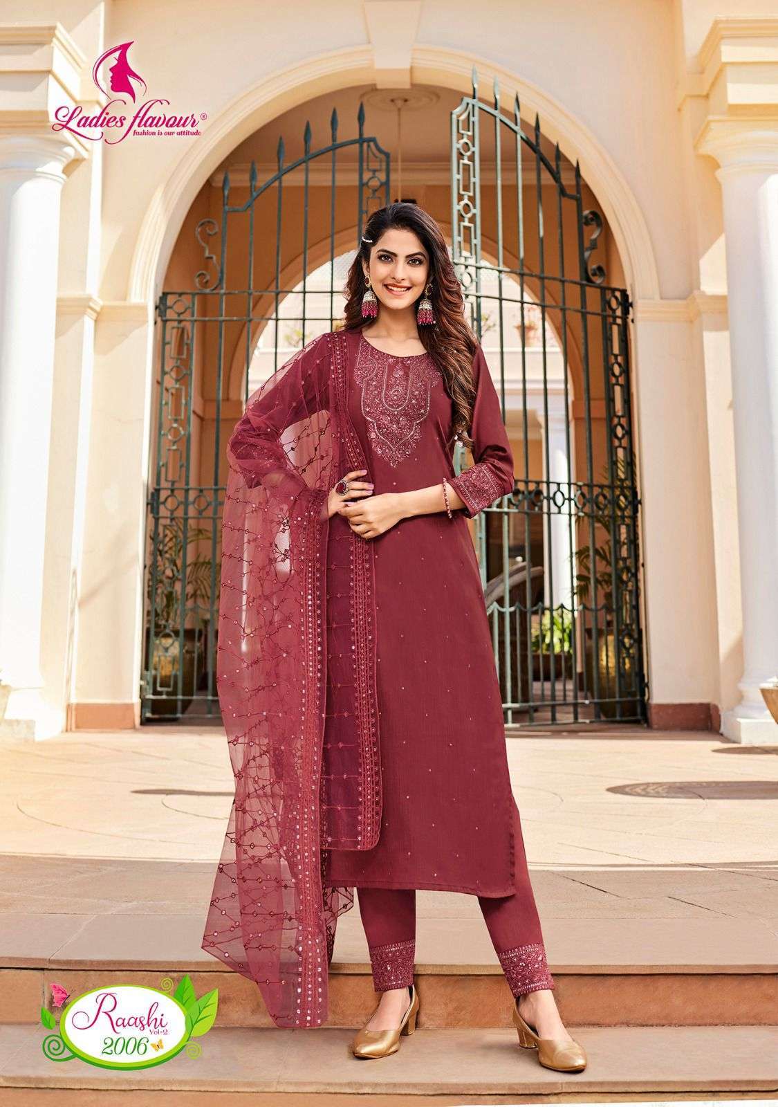 Ladies Flavour Presents Raashi vol-2 Fancy Viscose Kurti Pant Dupatta Set Catalog Wholeasaler and Exporter in Suart 