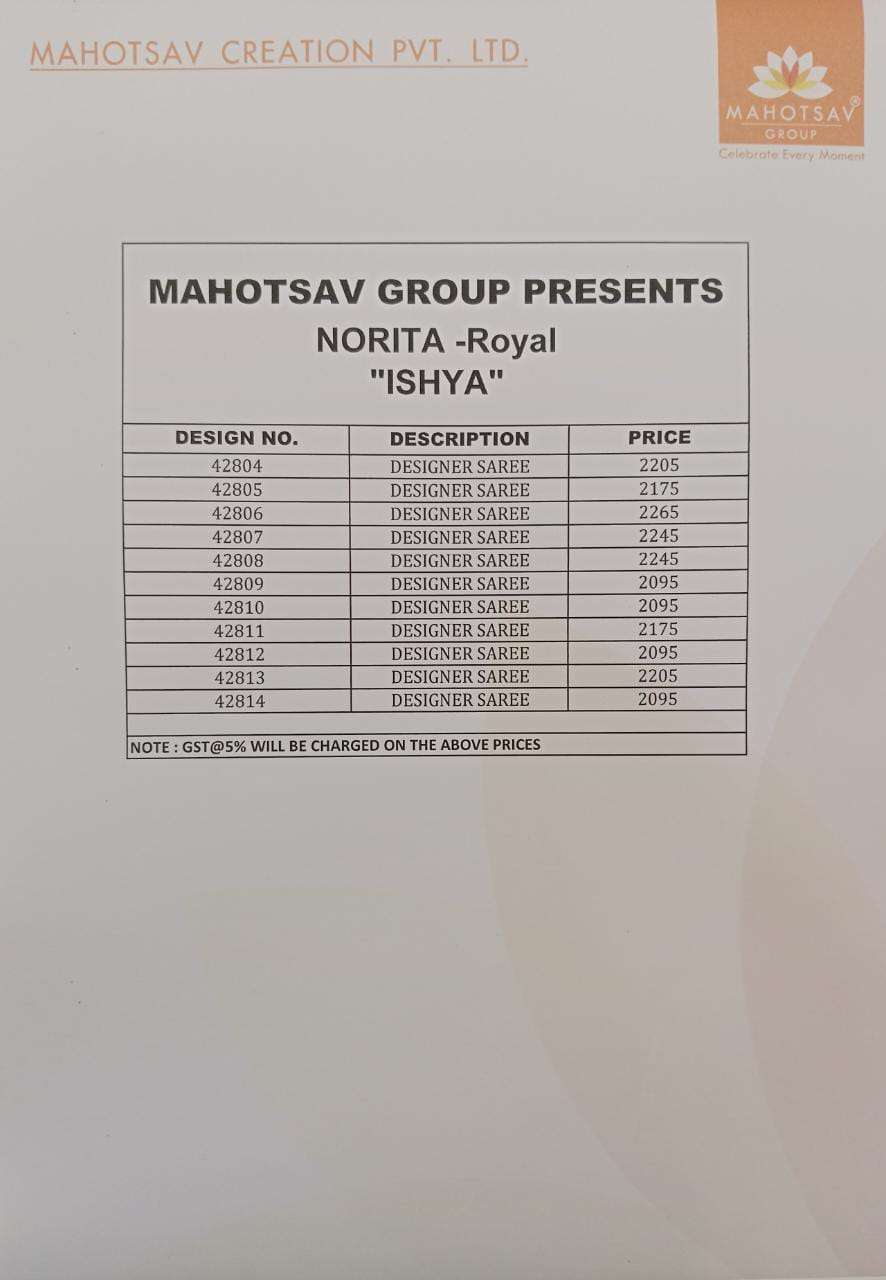 Mahotsav presents Norita 42800 ishya georgette designer sarees catalog wholesaler 