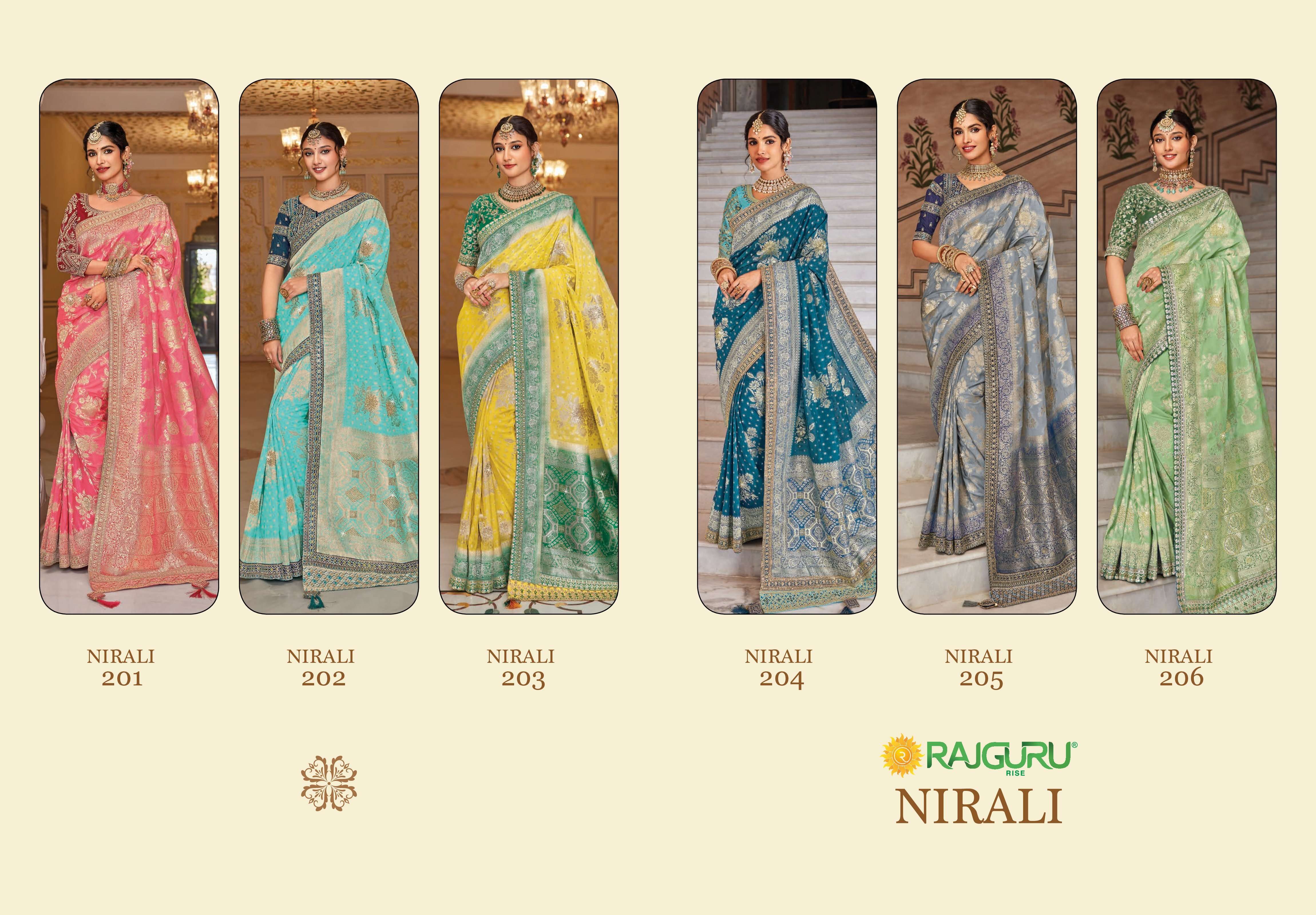 RAJGURU PRESENTS NIRALI DESIGNER WEDDING WEAR HEAVY FANCY SILK SAREES CATALOG WHOLESALER AND EXPORTER IN SURAT