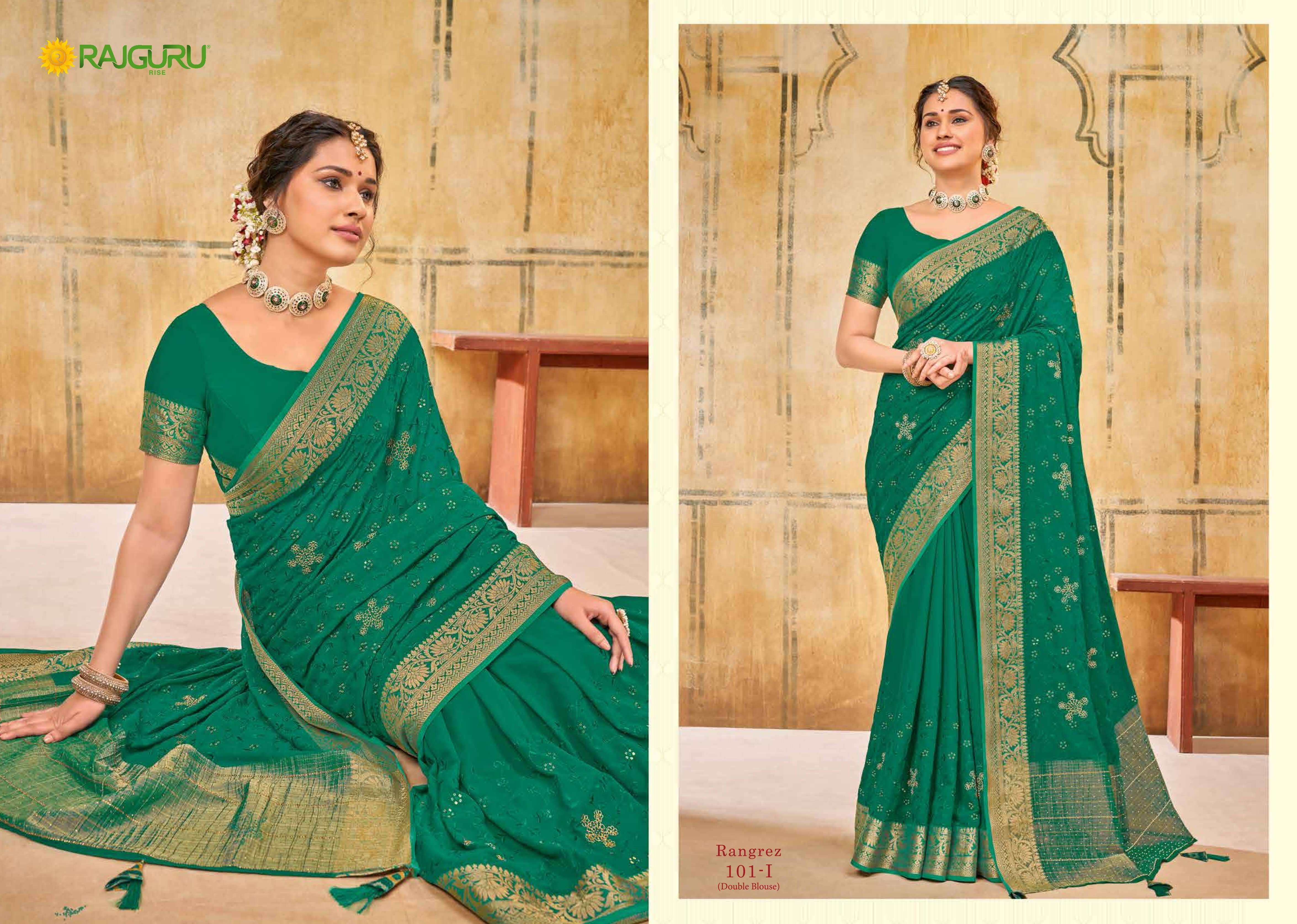 RAJGURU PRESENTS RANGREZ DESIGNER PARTY WEAR FANCY  SAREES CATALOG WHOLESALER AND EXPORTER IN SURAT
