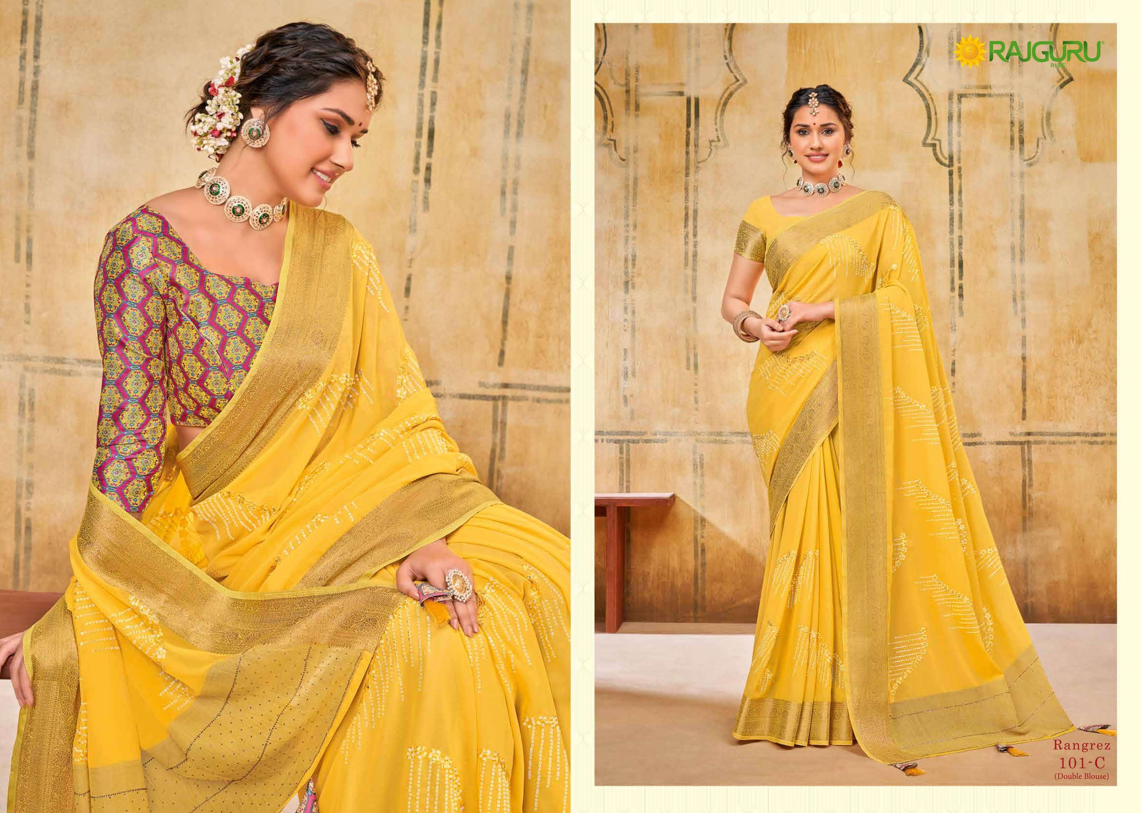 RAJGURU PRESENTS RANGREZ DESIGNER PARTY WEAR FANCY  SAREES CATALOG WHOLESALER AND EXPORTER IN SURAT