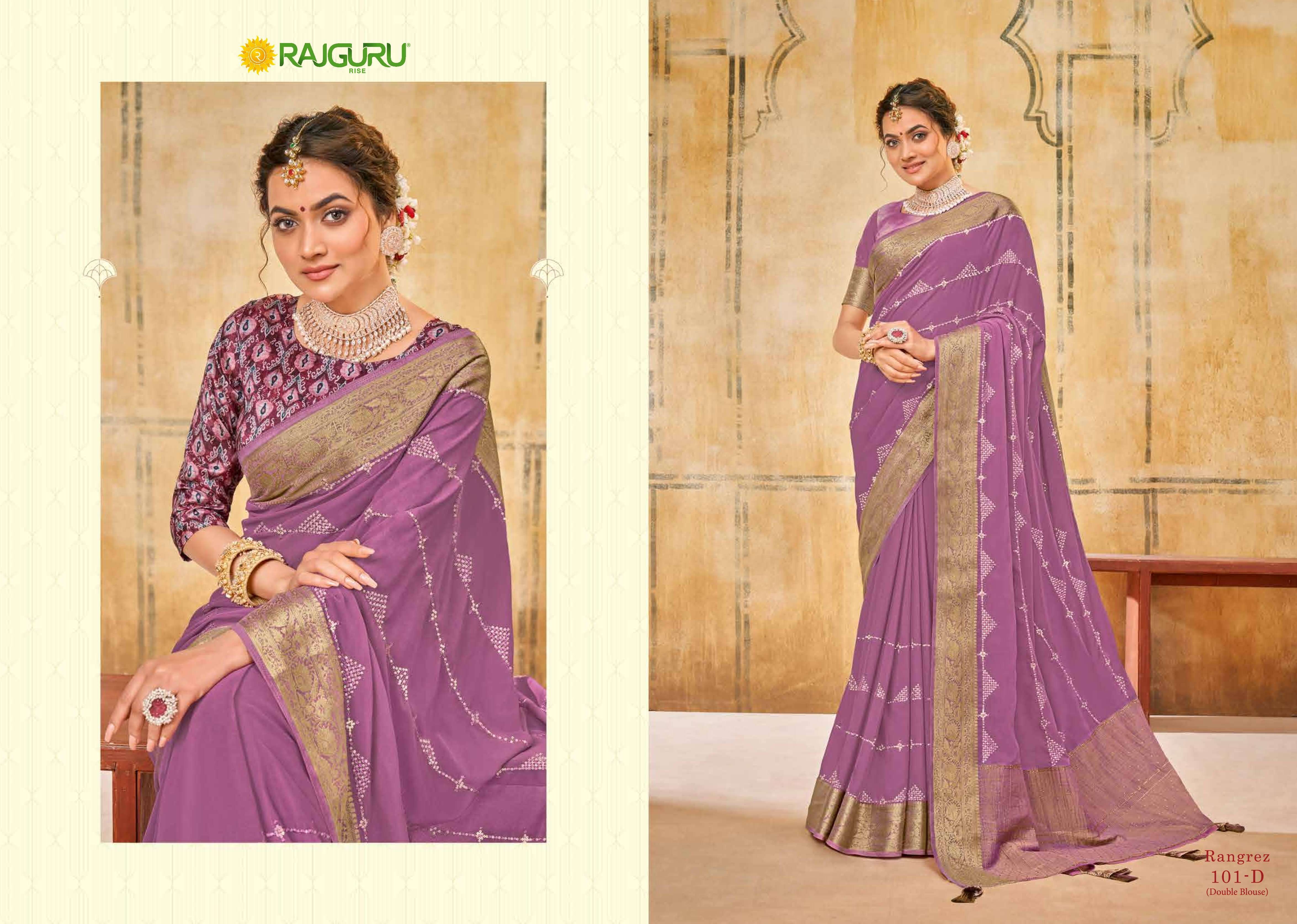 RAJGURU PRESENTS RANGREZ DESIGNER PARTY WEAR FANCY  SAREES CATALOG WHOLESALER AND EXPORTER IN SURAT