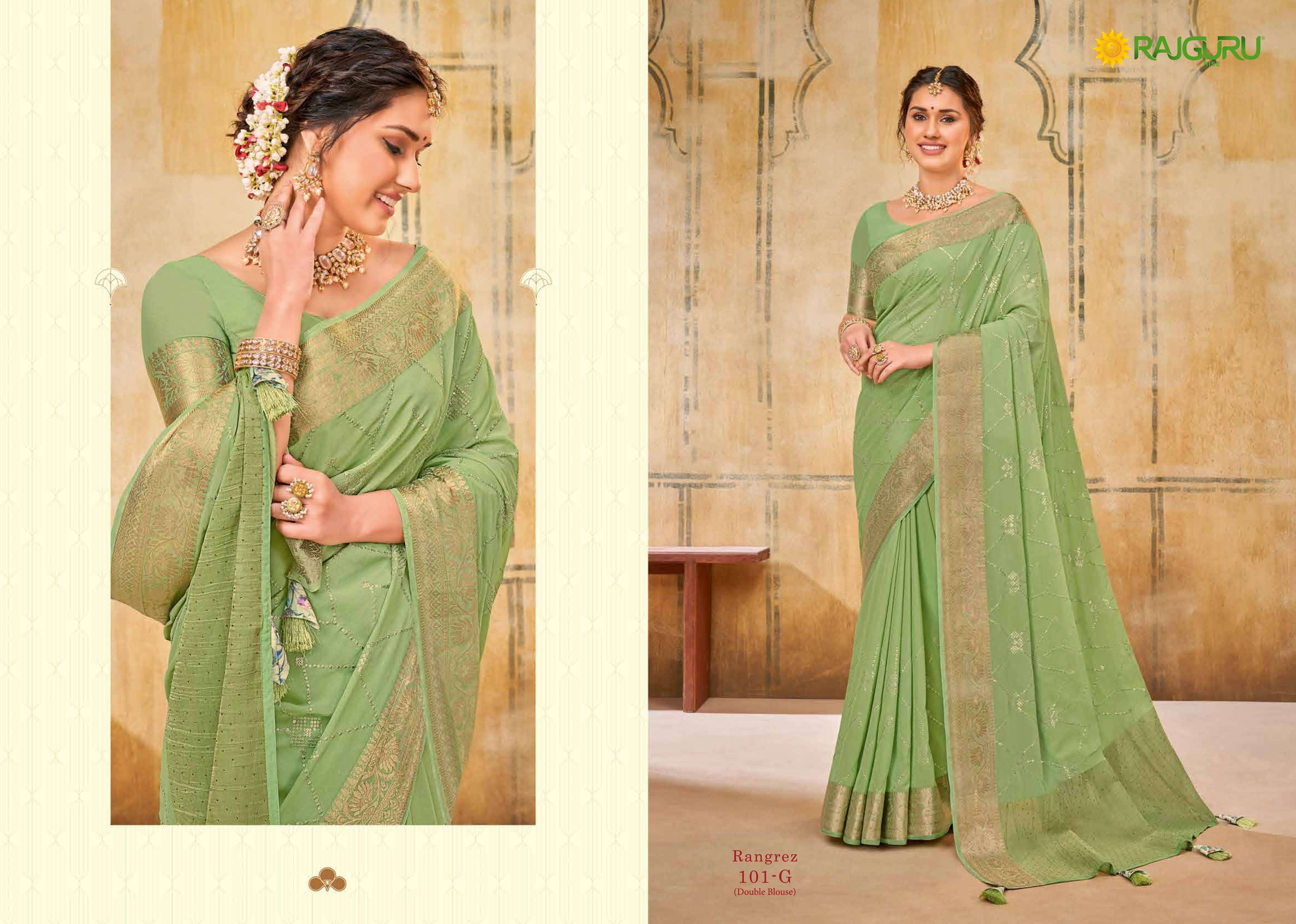 RAJGURU PRESENTS RANGREZ DESIGNER PARTY WEAR FANCY  SAREES CATALOG WHOLESALER AND EXPORTER IN SURAT