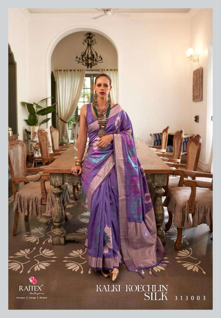 RAJTEX PRESENTS KALKI KOECHLIN SILK 313001 TO 313006S SERIES MULTI COLOURED ZARI HANDLOOM WEAVING SILK SAREES CATALOG WHOLESALER AND EXPORTER IN SUART 