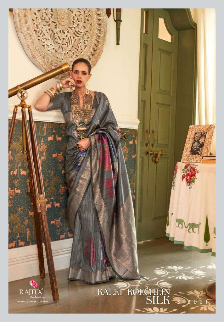 RAJTEX PRESENTS KALKI KOECHLIN SILK 313001 TO 313006S SERIES MULTI COLOURED ZARI HANDLOOM WEAVING SILK SAREES CATALOG WHOLESALER AND EXPORTER IN SUART 
