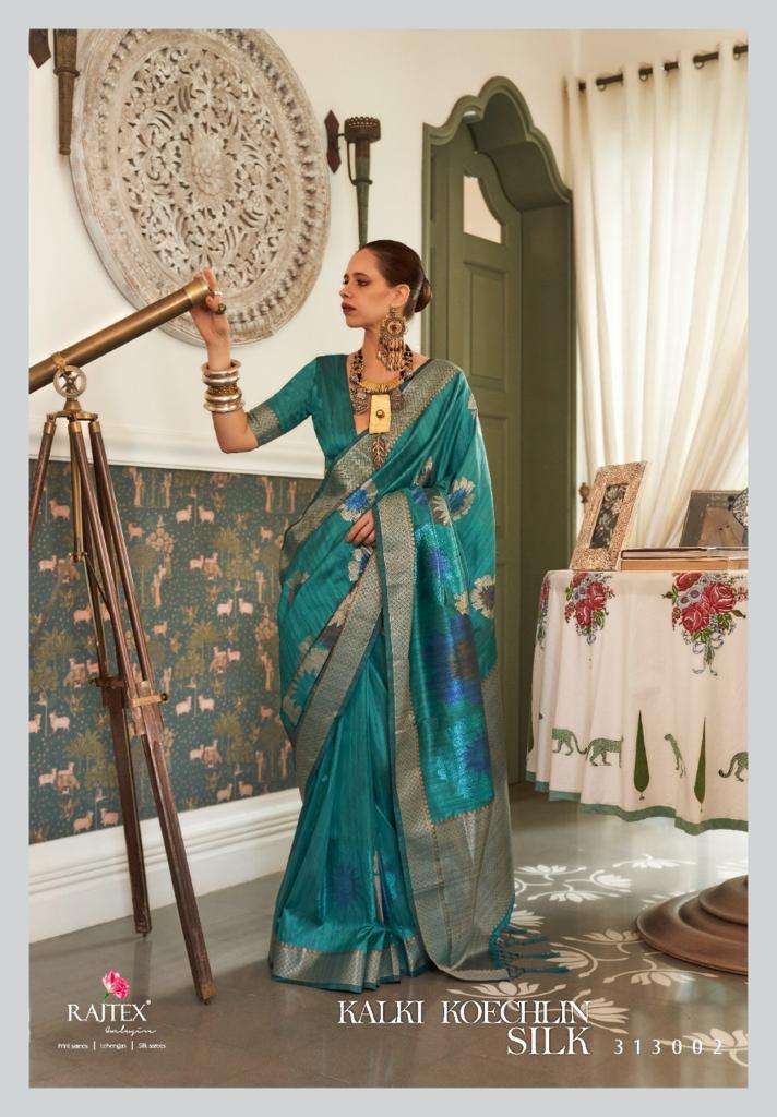 RAJTEX PRESENTS KALKI KOECHLIN SILK 313001 TO 313006S SERIES MULTI COLOURED ZARI HANDLOOM WEAVING SILK SAREES CATALOG WHOLESALER AND EXPORTER IN SUART 