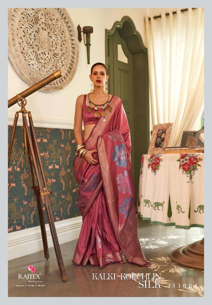RAJTEX PRESENTS KALKI KOECHLIN SILK 313001 TO 313006S SERIES MULTI COLOURED ZARI HANDLOOM WEAVING SILK SAREES CATALOG WHOLESALER AND EXPORTER IN SUART 