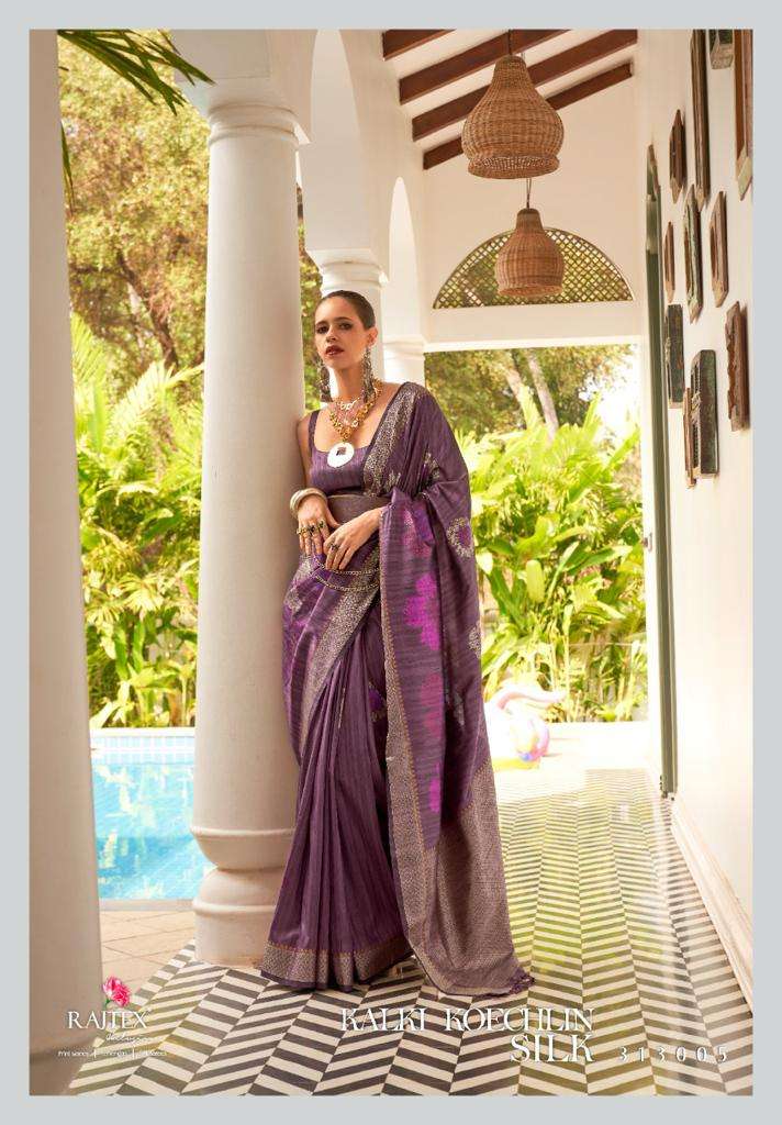 RAJTEX PRESENTS KALKI KOECHLIN SILK 313001 TO 313006S SERIES MULTI COLOURED ZARI HANDLOOM WEAVING SILK SAREES CATALOG WHOLESALER AND EXPORTER IN SUART 