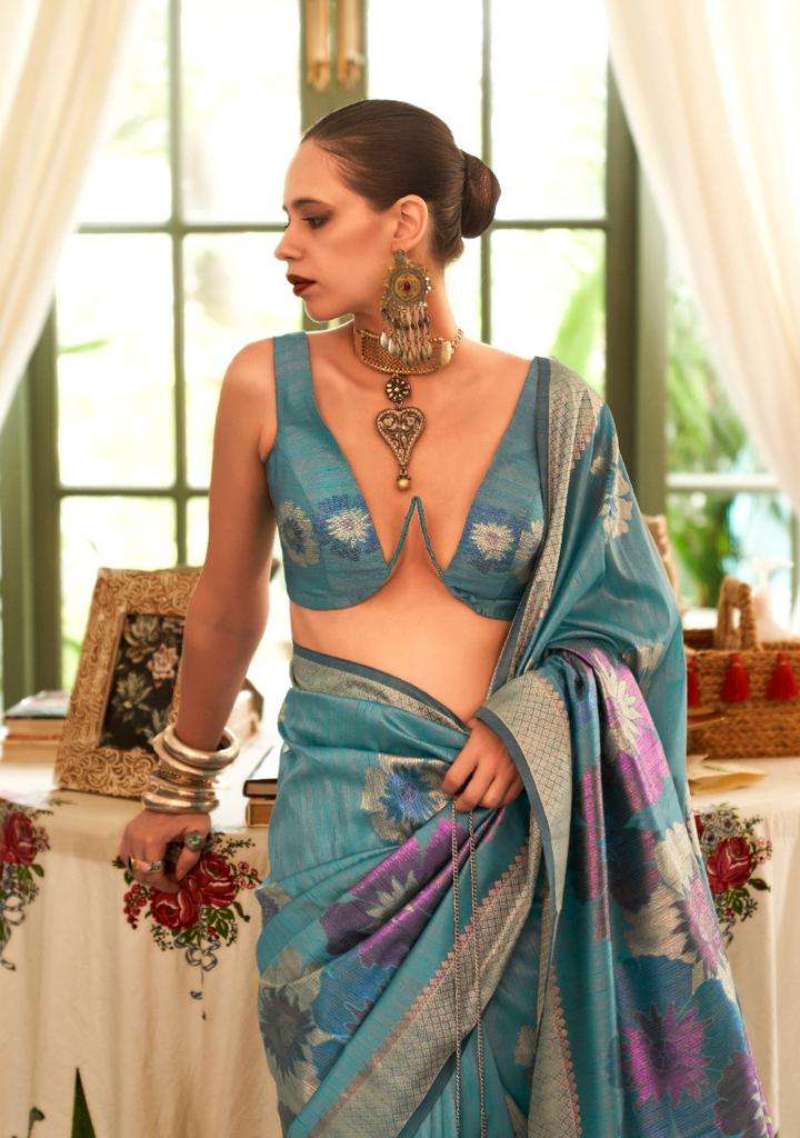 RAJTEX PRESENTS KALKI KOECHLIN SILK 313001 TO 313006S SERIES MULTI COLOURED ZARI HANDLOOM WEAVING SILK SAREES CATALOG WHOLESALER AND EXPORTER IN SUART 