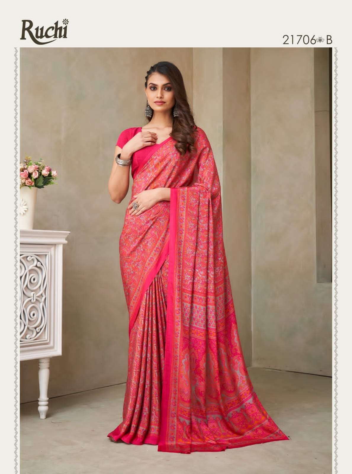 RUCHI PRESENTS  VIVANTA SILK VOL-18 SILK CRAPE SAREE CATALOG WHOLESALER AND EXPORTER IN SURAT