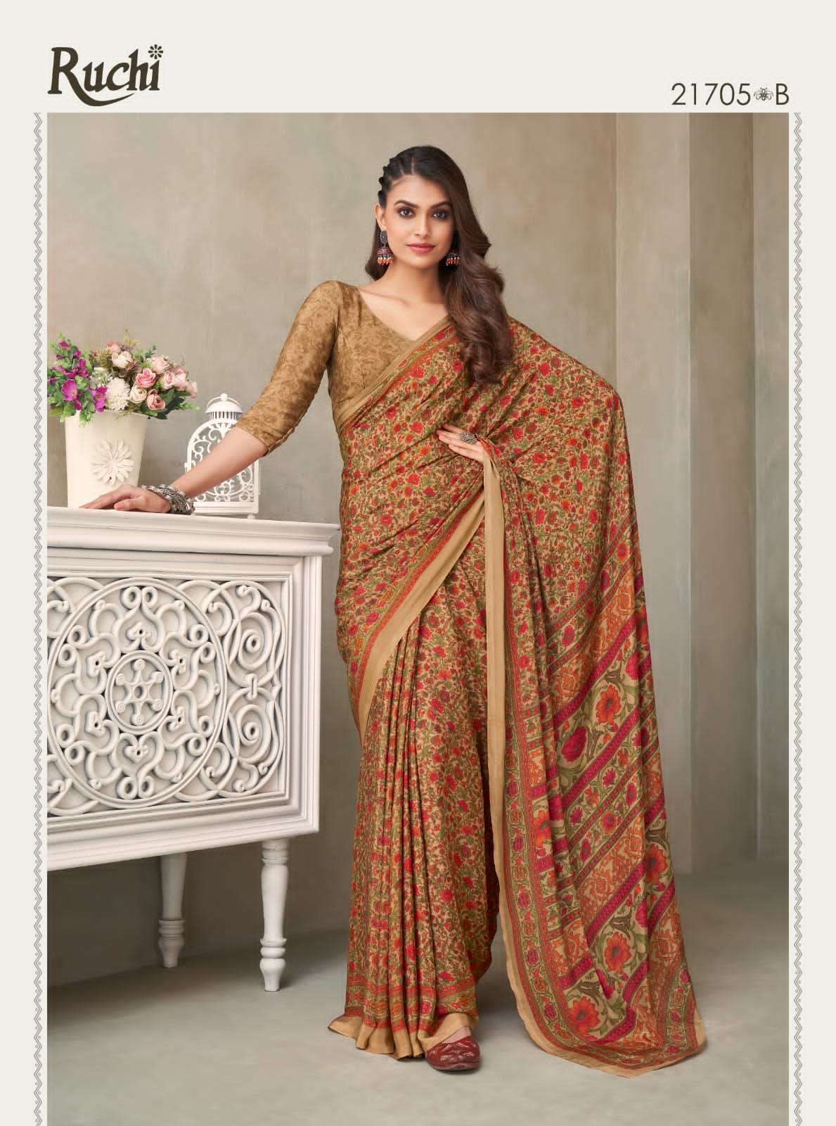 RUCHI PRESENTS  VIVANTA SILK VOL-18 SILK CRAPE SAREE CATALOG WHOLESALER AND EXPORTER IN SURAT