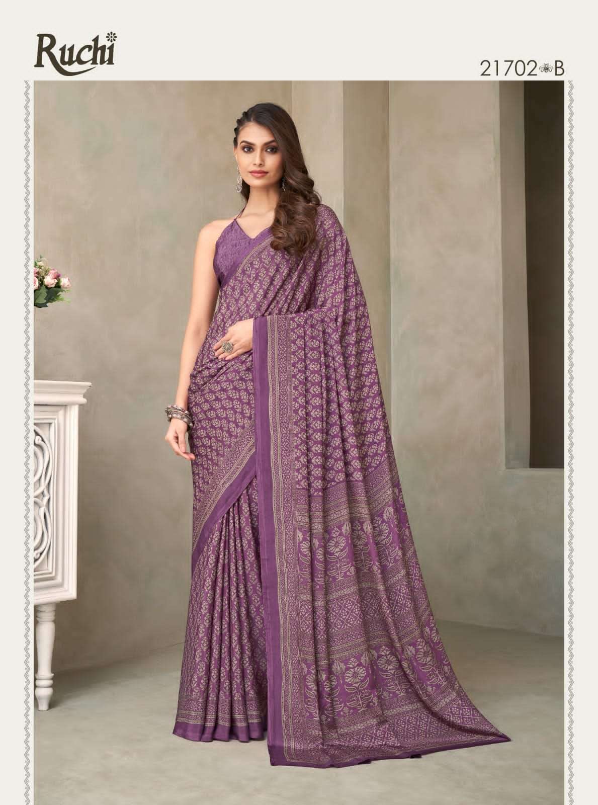 RUCHI PRESENTS  VIVANTA SILK VOL-18 SILK CRAPE SAREE CATALOG WHOLESALER AND EXPORTER IN SURAT