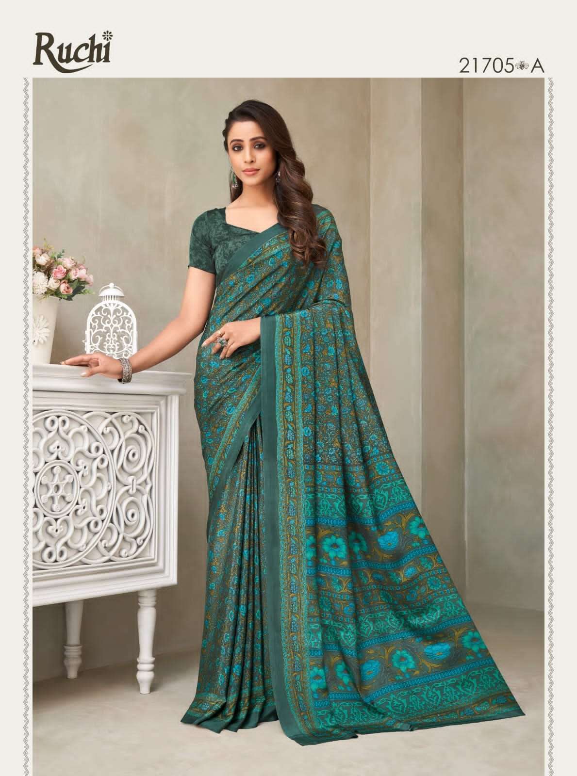 RUCHI PRESENTS  VIVANTA SILK VOL-18 SILK CRAPE SAREE CATALOG WHOLESALER AND EXPORTER IN SURAT