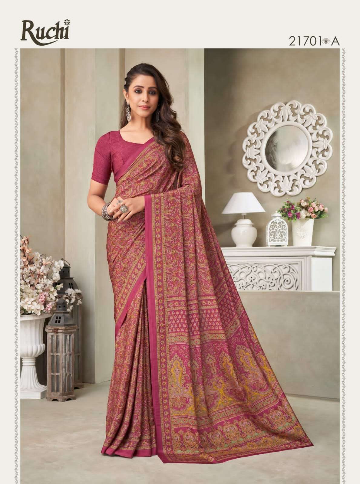RUCHI PRESENTS  VIVANTA SILK VOL-18 SILK CRAPE SAREE CATALOG WHOLESALER AND EXPORTER IN SURAT