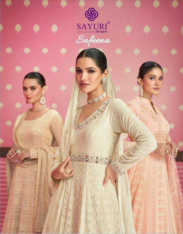 Sayuri presents safeena georgette readymade long designer gown catalog collection 