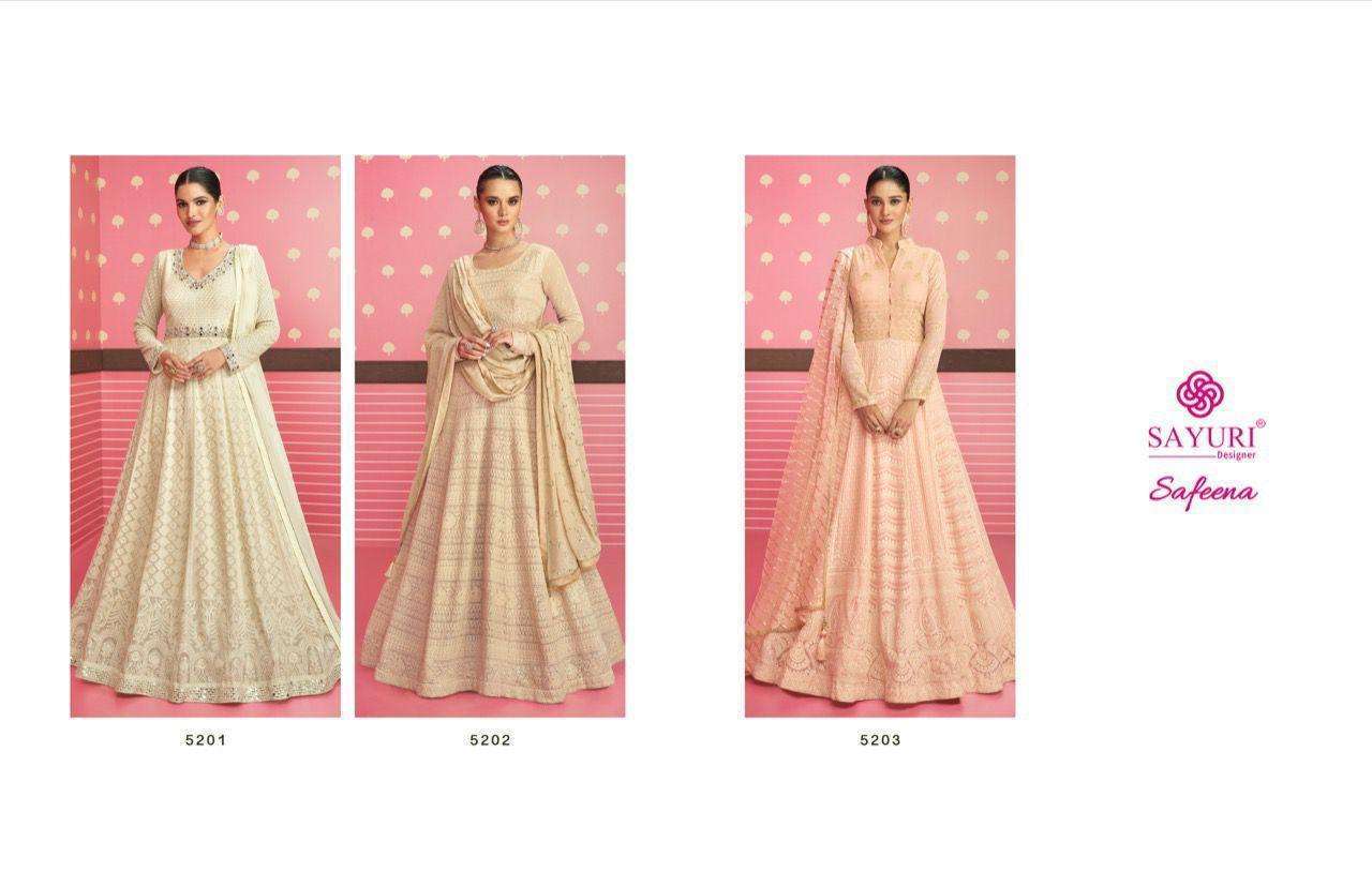 Sayuri presents safeena georgette readymade long designer gown catalog collection 