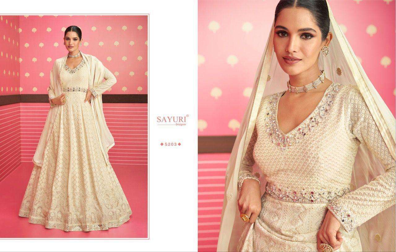 Sayuri presents safeena georgette readymade long designer gown catalog collection 