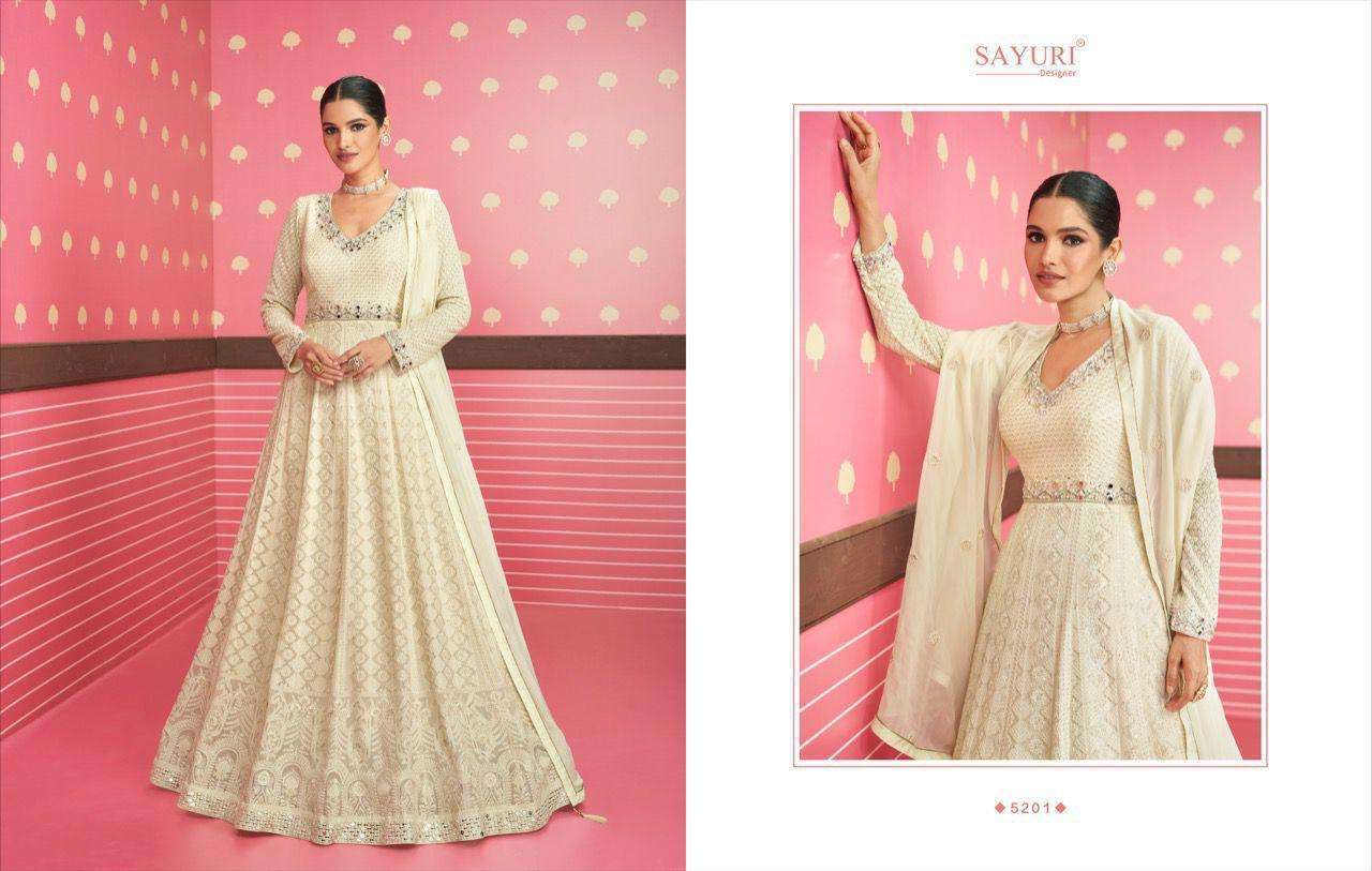 Sayuri presents safeena georgette readymade long designer gown catalog collection 