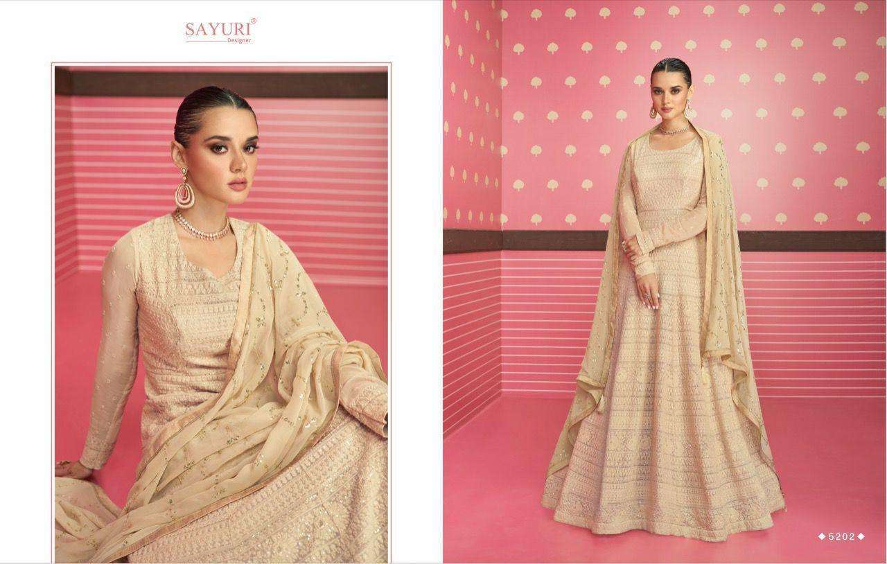 Sayuri presents safeena georgette readymade long designer gown catalog collection 