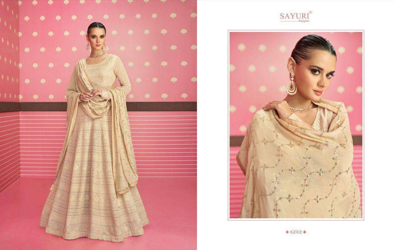 Sayuri presents safeena georgette readymade long designer gown catalog collection 