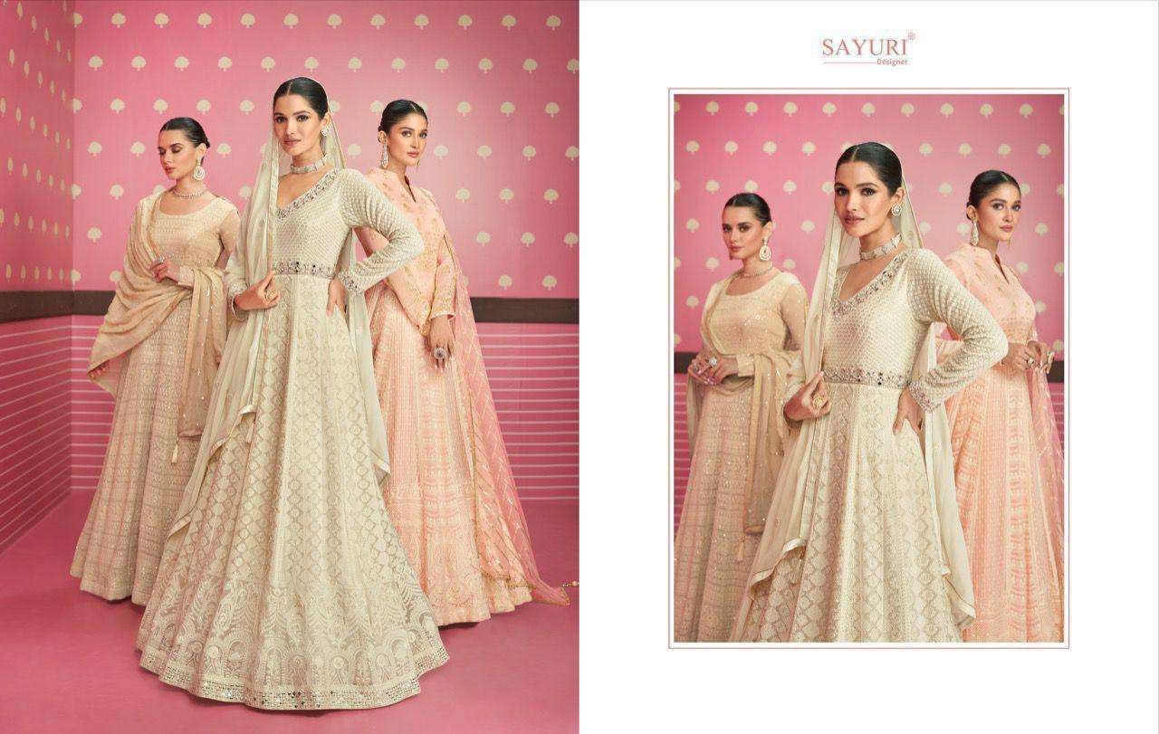 Sayuri presents safeena georgette readymade long designer gown catalog collection 
