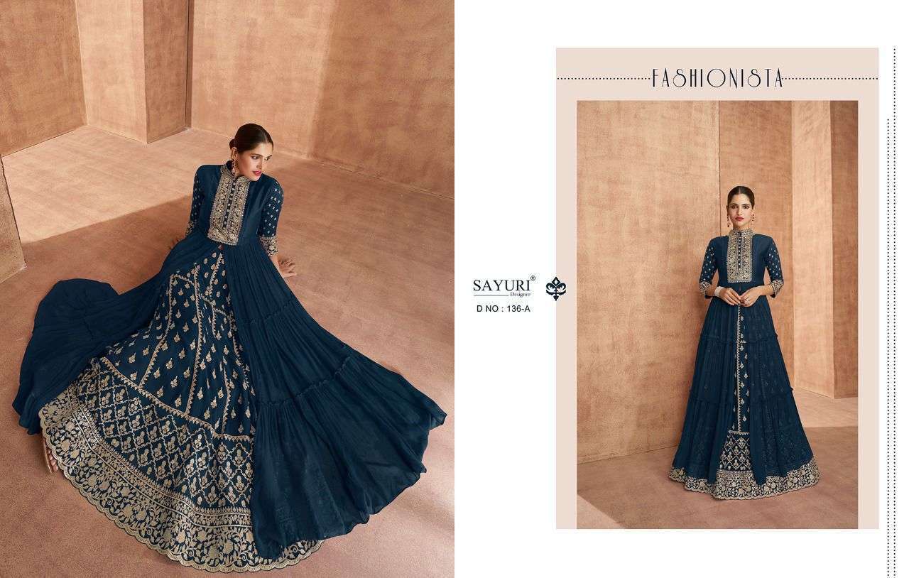 Sayuri presents Shaina georgette readymade fancy designer gown style catalog wholesaler 