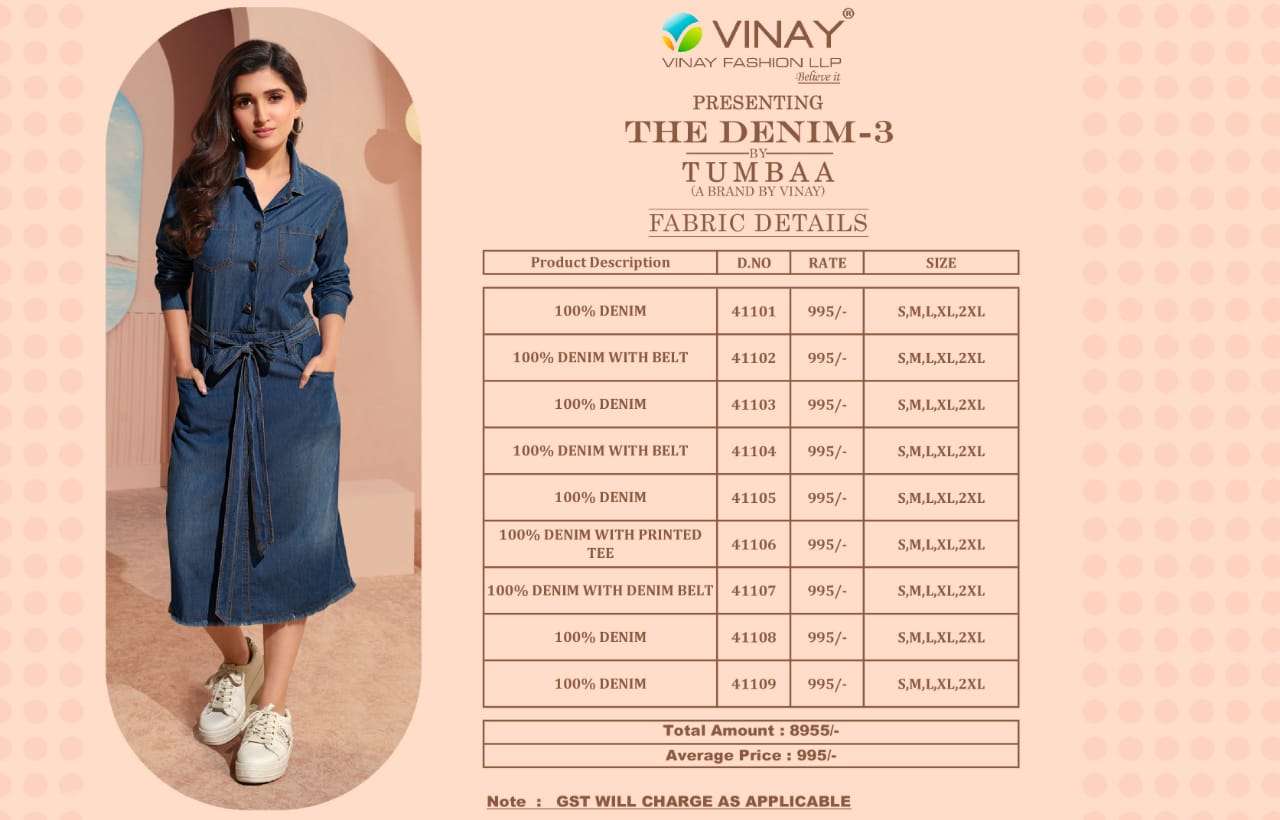 VINAY TUMBA PRESENTS THE DENIM VOL-3 BOLLYWOOD DESIGNER DENIM KURTI CATALOG WHOLESALER AND EXPORTER IN SURAT 