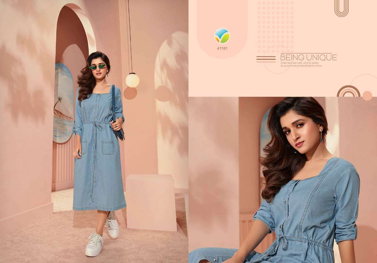 MIRANA AARNA 1 GOWN STYLE COTTON DENIM KURTI WHOLESALE - Reewaz  International | Wholesaler & Exporter of indian ethnic wear catalogs.