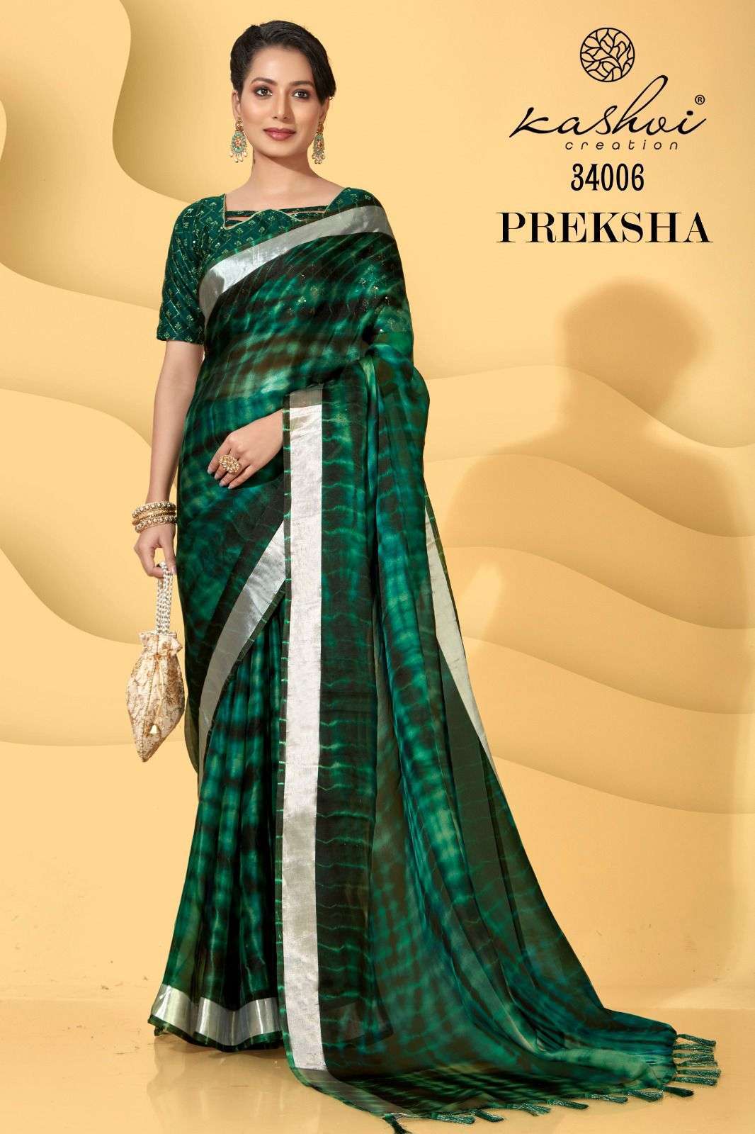 Buy B B FASHION Heavy Brasso Sawan Saree (Green-1) at Amazon.in