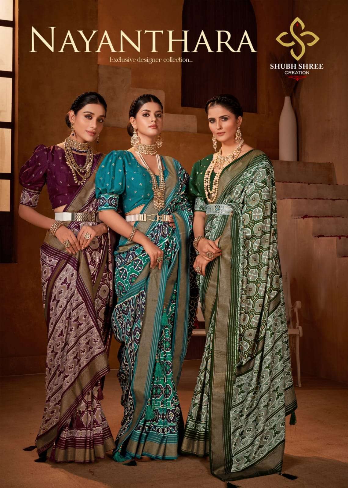 SHUBH SHREE CREATION PRESENTS NAYANTHARA VELVET FOIL TOUCH EXCLUSIVE DESIGNER SAREES CATALOG WHOLESAALER AND EXPORTER IN SURAT 