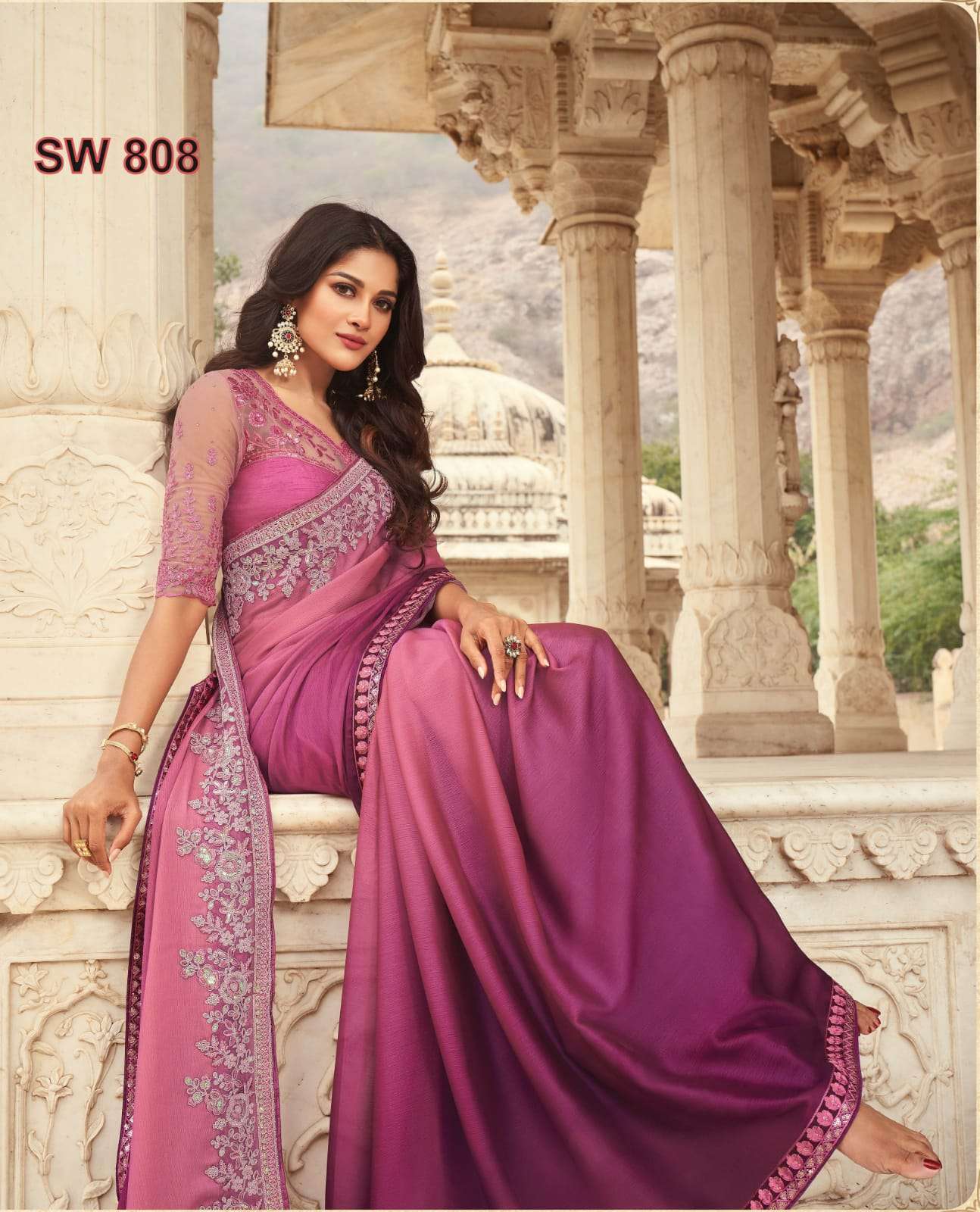 TFH PRESENT SANDALWOOD HIT NEW DESIGNER LOOK FANCY SAREES CATALOG WHOLESALER AND EXPORTER IN SURAT