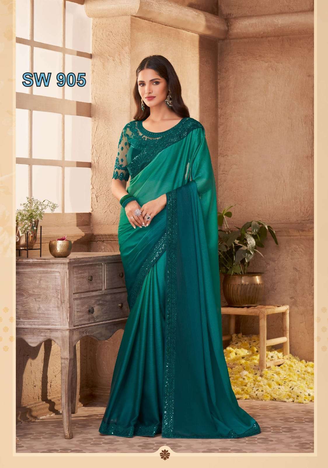 TFH PRESENT SANDALWOOD HIT NEW DESIGNER LOOK FANCY SAREES CATALOG WHOLESALER AND EXPORTER IN SURAT