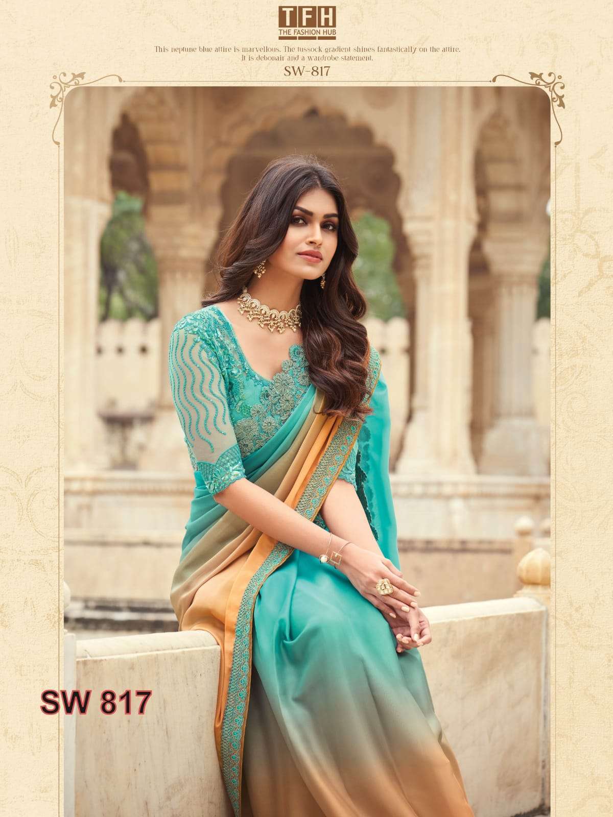 TFH PRESENT SANDALWOOD HIT NEW DESIGNER LOOK FANCY SAREES CATALOG WHOLESALER AND EXPORTER IN SURAT