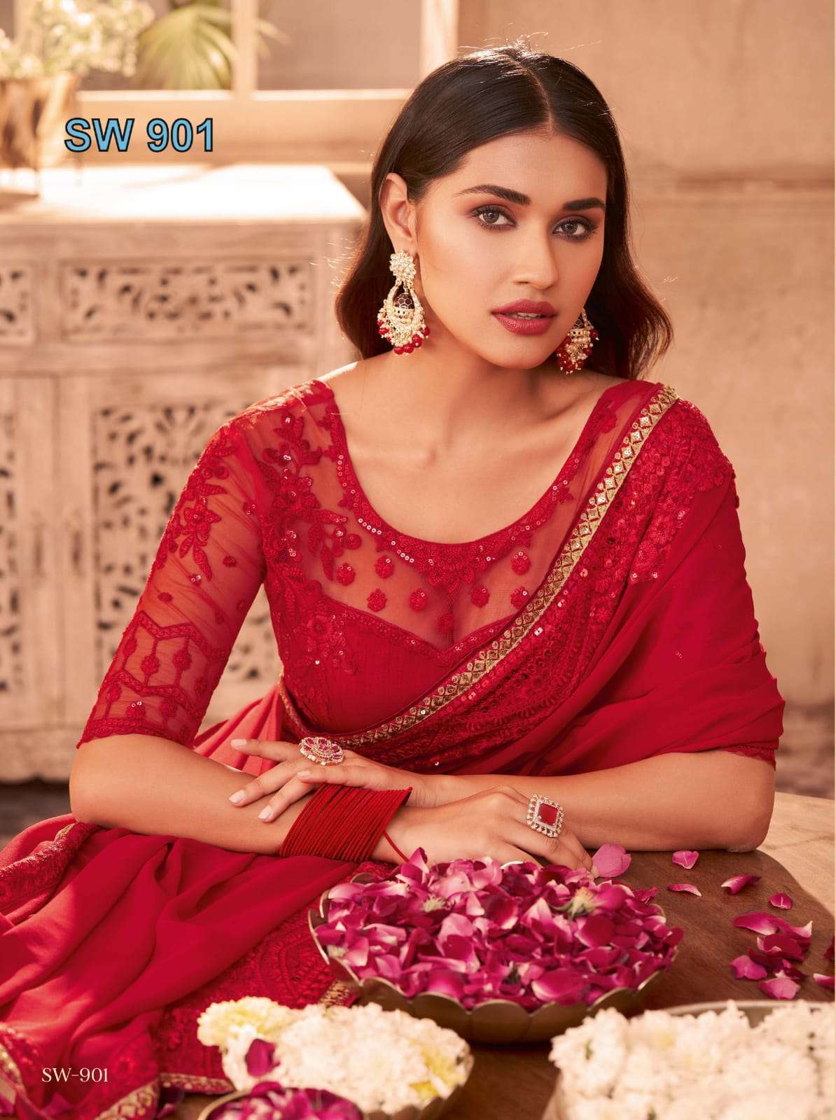 TFH PRESENT SANDALWOOD HIT NEW DESIGNER LOOK FANCY SAREES CATALOG WHOLESALER AND EXPORTER IN SURAT