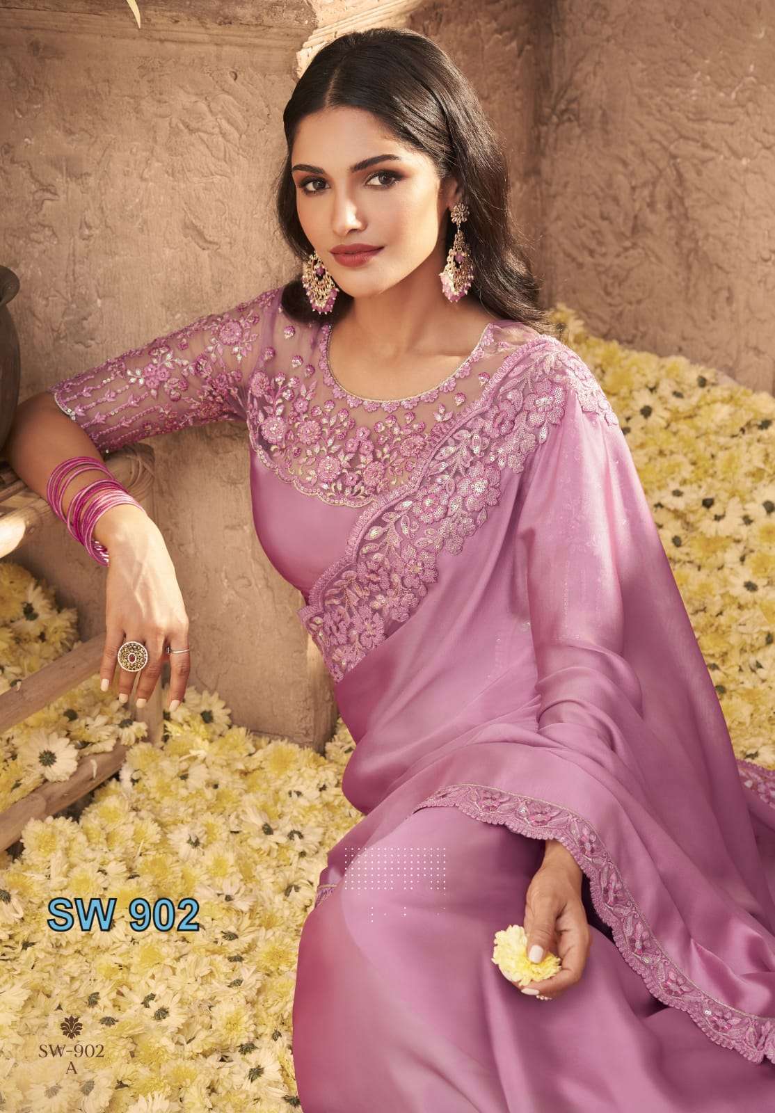 TFH PRESENT SANDALWOOD HIT NEW DESIGNER LOOK FANCY SAREES CATALOG WHOLESALER AND EXPORTER IN SURAT