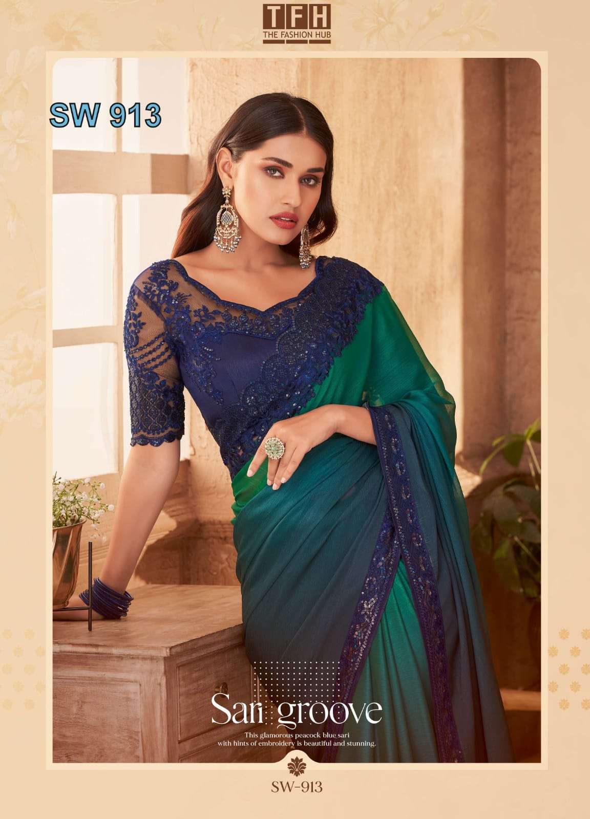 TFH PRESENT SANDALWOOD HIT NEW DESIGNER LOOK FANCY SAREES CATALOG WHOLESALER AND EXPORTER IN SURAT