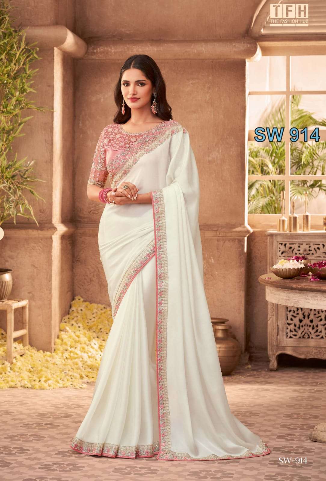 TFH PRESENT SANDALWOOD HIT NEW DESIGNER LOOK FANCY SAREES CATALOG WHOLESALER AND EXPORTER IN SURAT