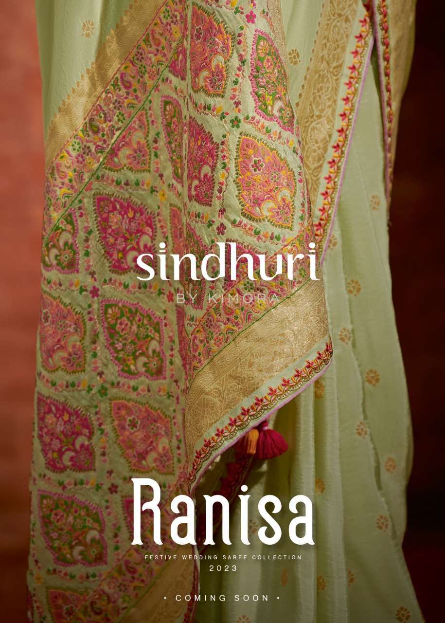 KIMORA SINDHURI PRESENTS RANISA DESIGNER SAREE COLLECTION WITH HEAVY PALLU SAREES CATALOG WHOLESALER AND EXPORTER 