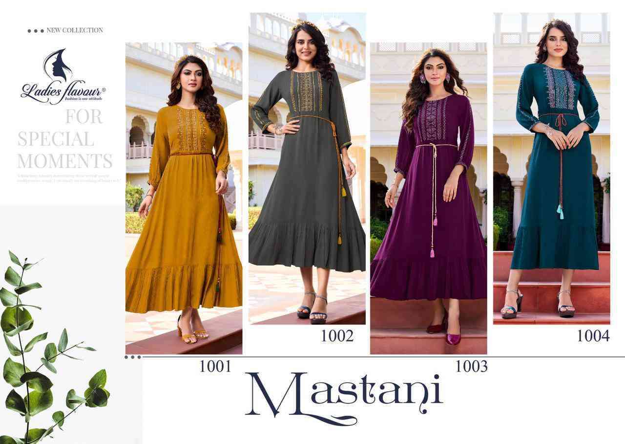 Ladies Flavour Presents Mastani Fancy Rayon Flair  Gown kurti Catalog Wholesaler And Exporter