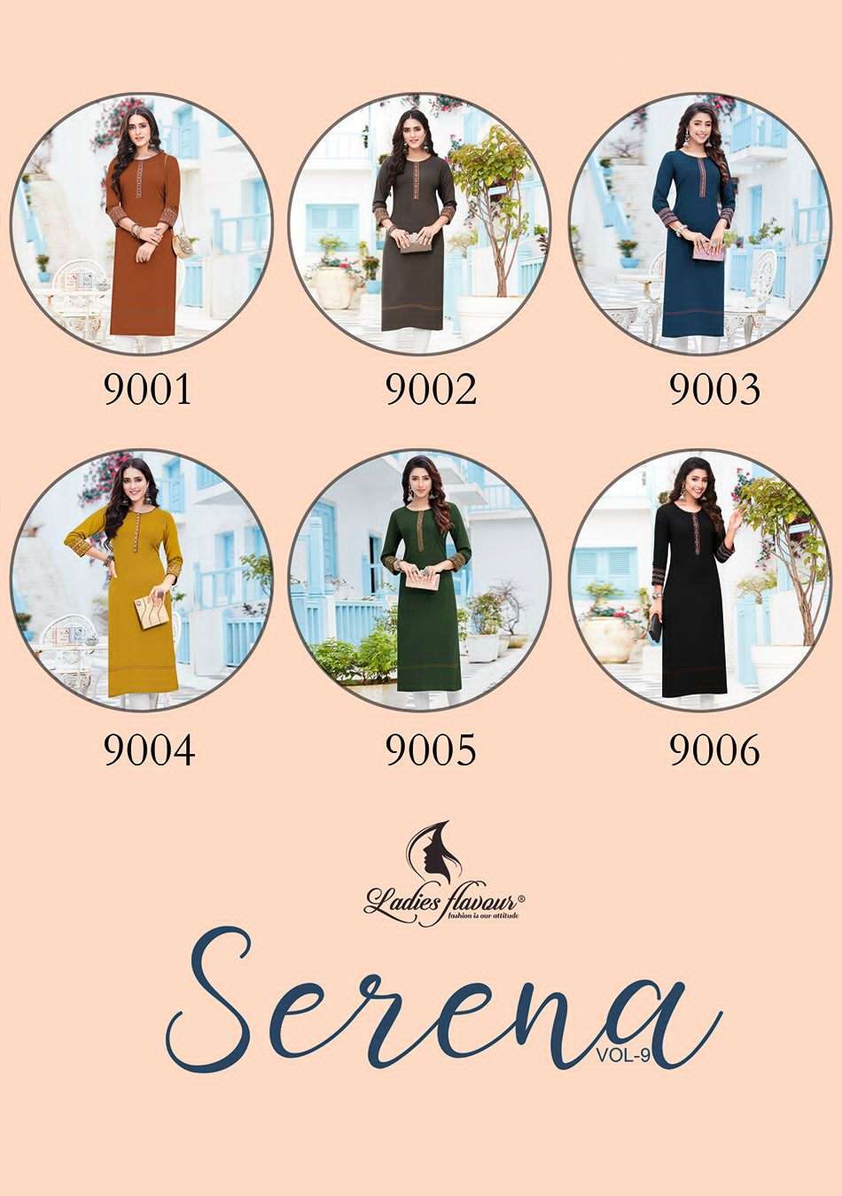 LADIES FLAVOUR PRESENTS SERENA VOL-9 DESIGNER DAILY WEAR KURTIS CATALOG WHOLESALER AND EXPORTER IN SURAT 