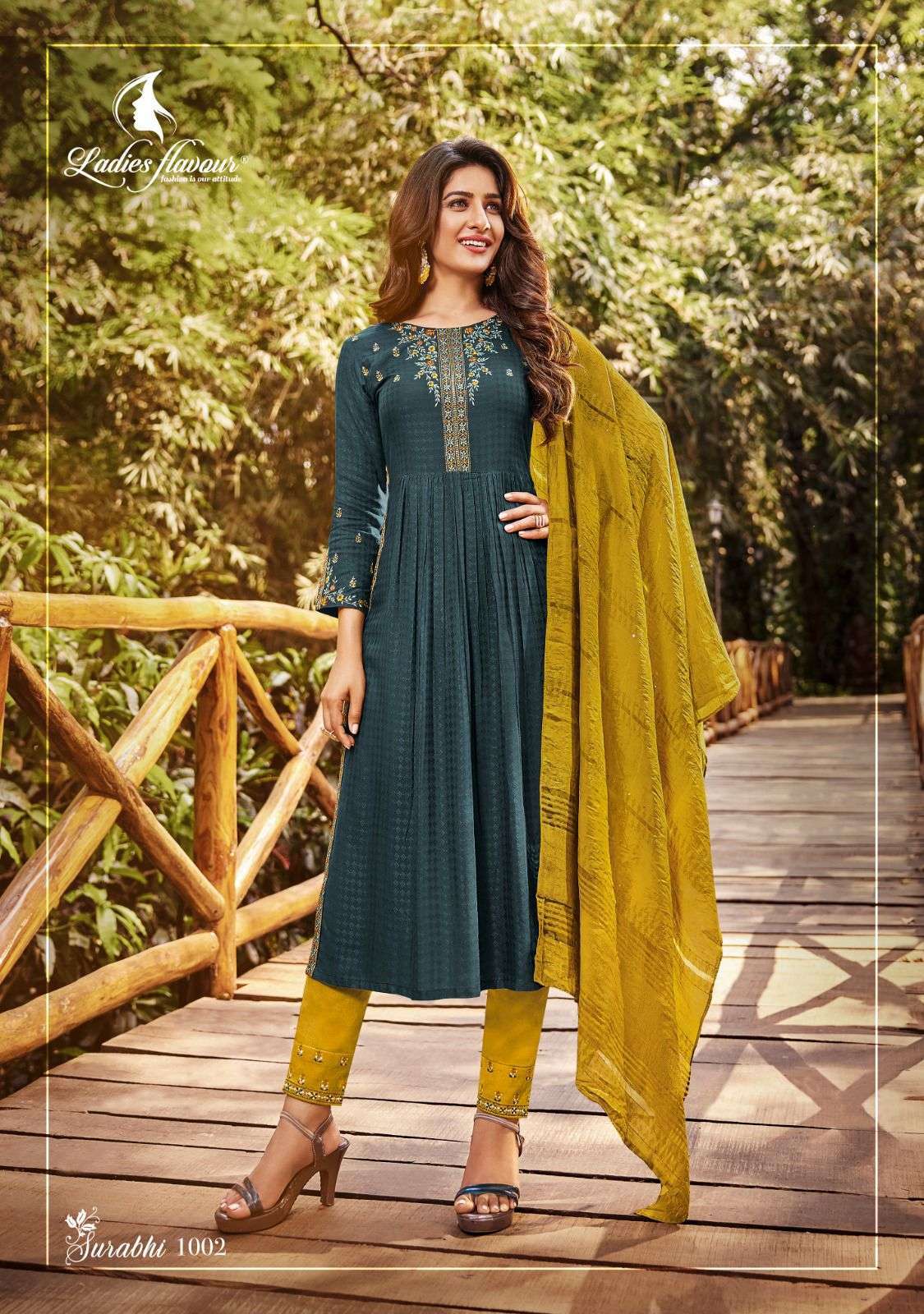 LADIES FLAVOUR PRESENTS SURABHI  READYMADE WEAVING BUTTI KURTI WITH BOTTOM AND DUPATTA  CATALOG WHLESALER AND EXPORTER IN SURAT 